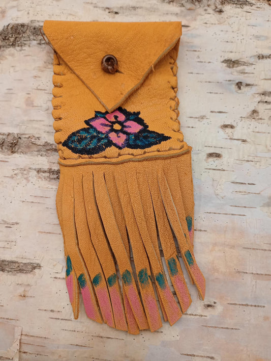 Floral Painted Leather Fringe Bag – Ojibwe Made