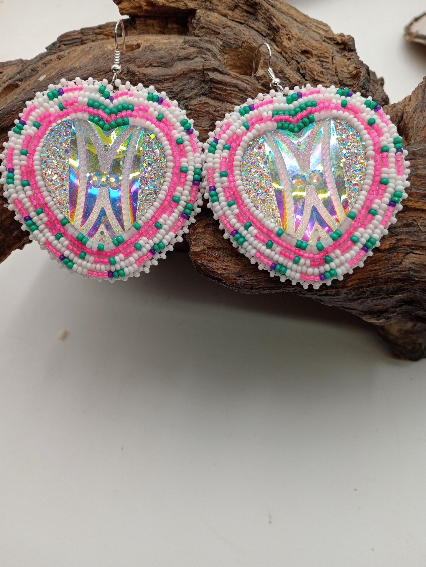 Shimmering Heart Earrings- Anishinaabe/ Ojibwe Made