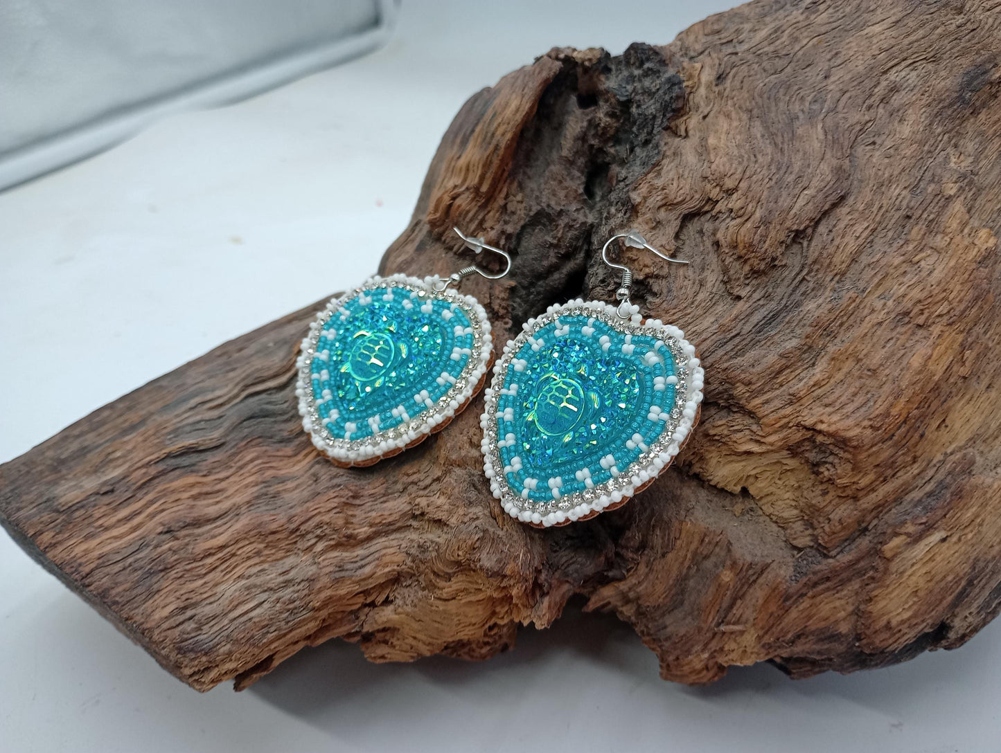 Teal Hearts Hand-Beaded Earrings - Ojibwe/Anishinaabe Made - Free Shipping