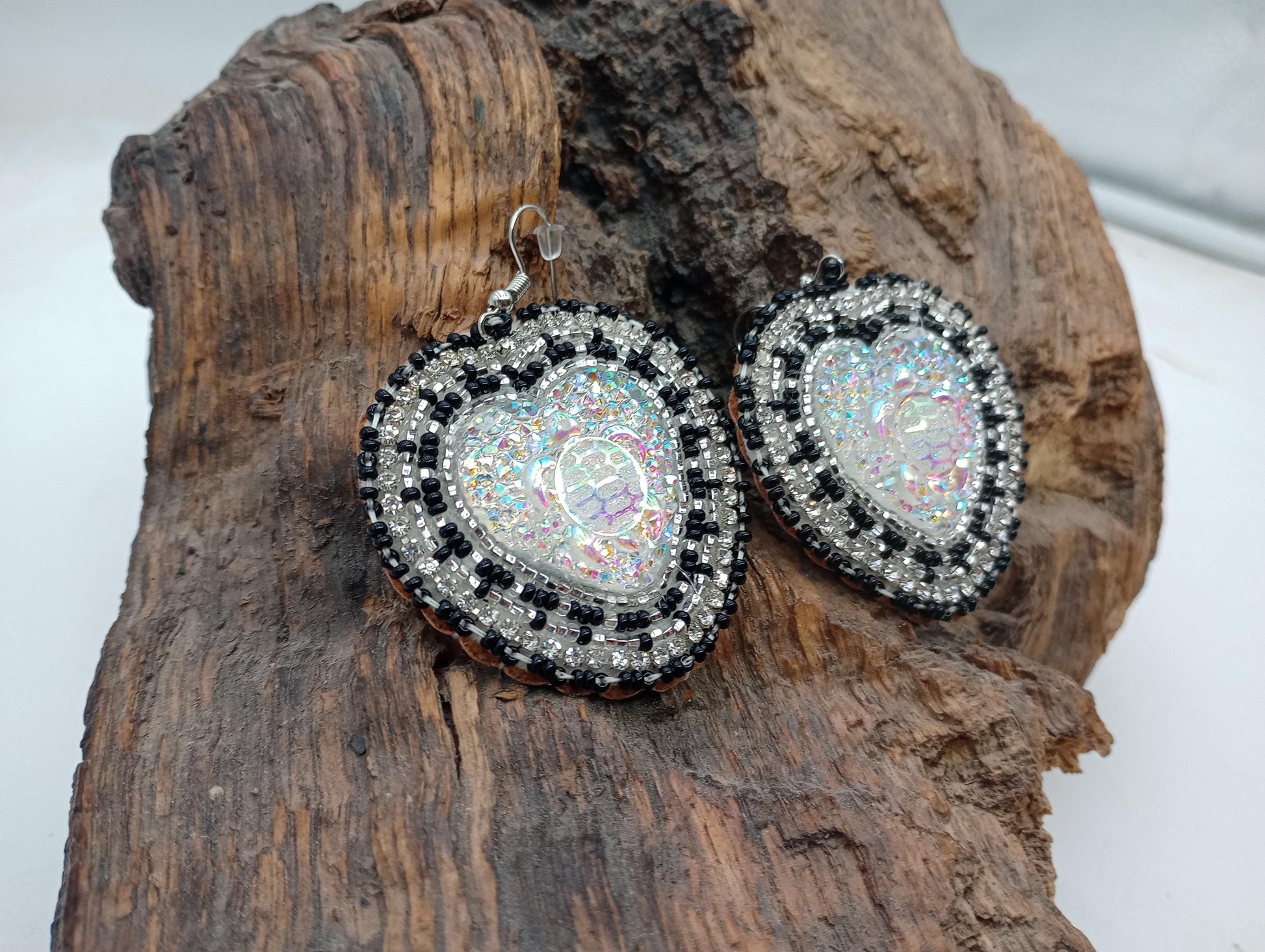 Hand Beaded Heart Earrings - Authentic Anishinaabe Beadwork