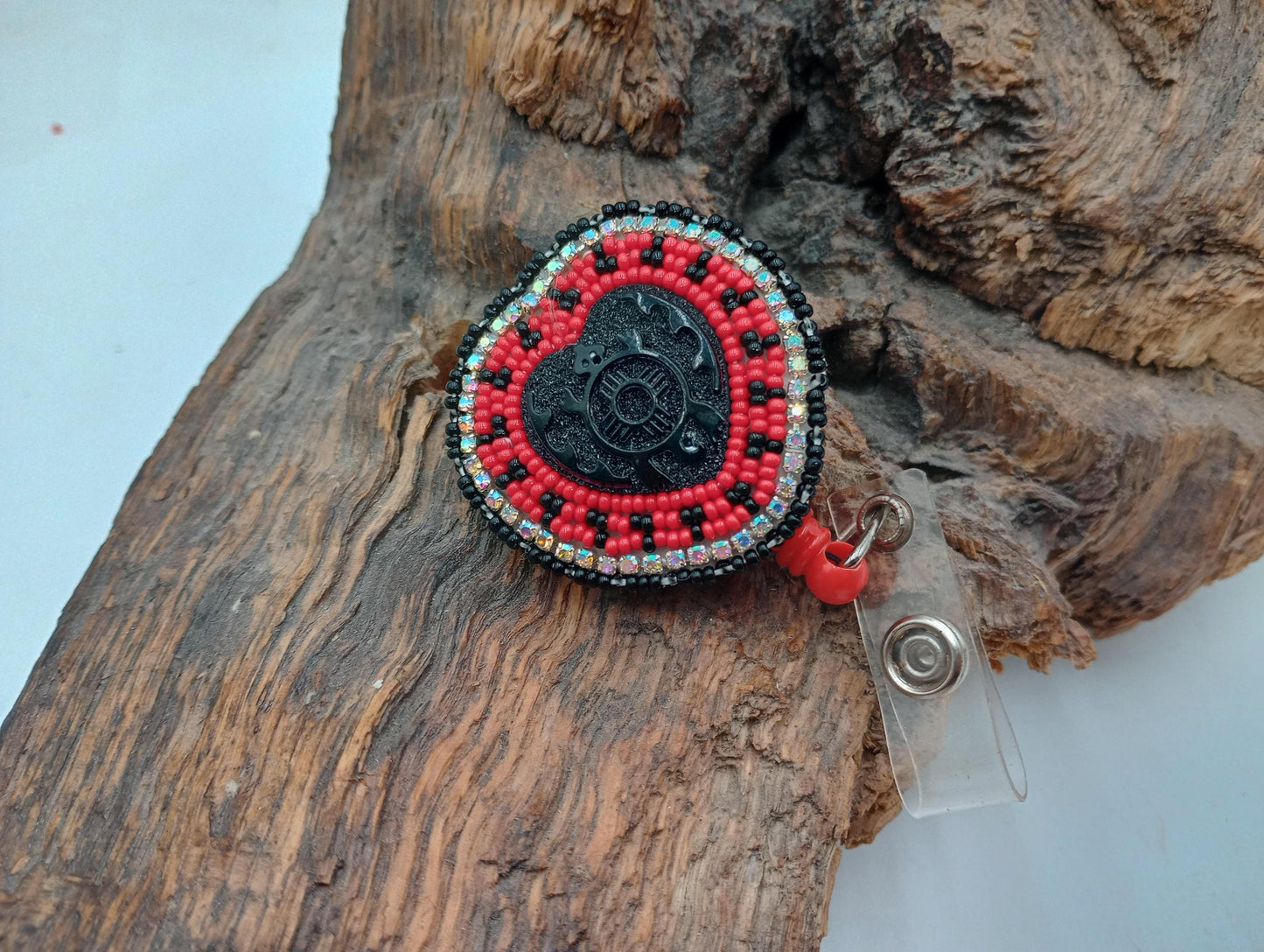 Hand Beaded Turtle Heart Badge: Ojibwe Anishinaabe Beadwork