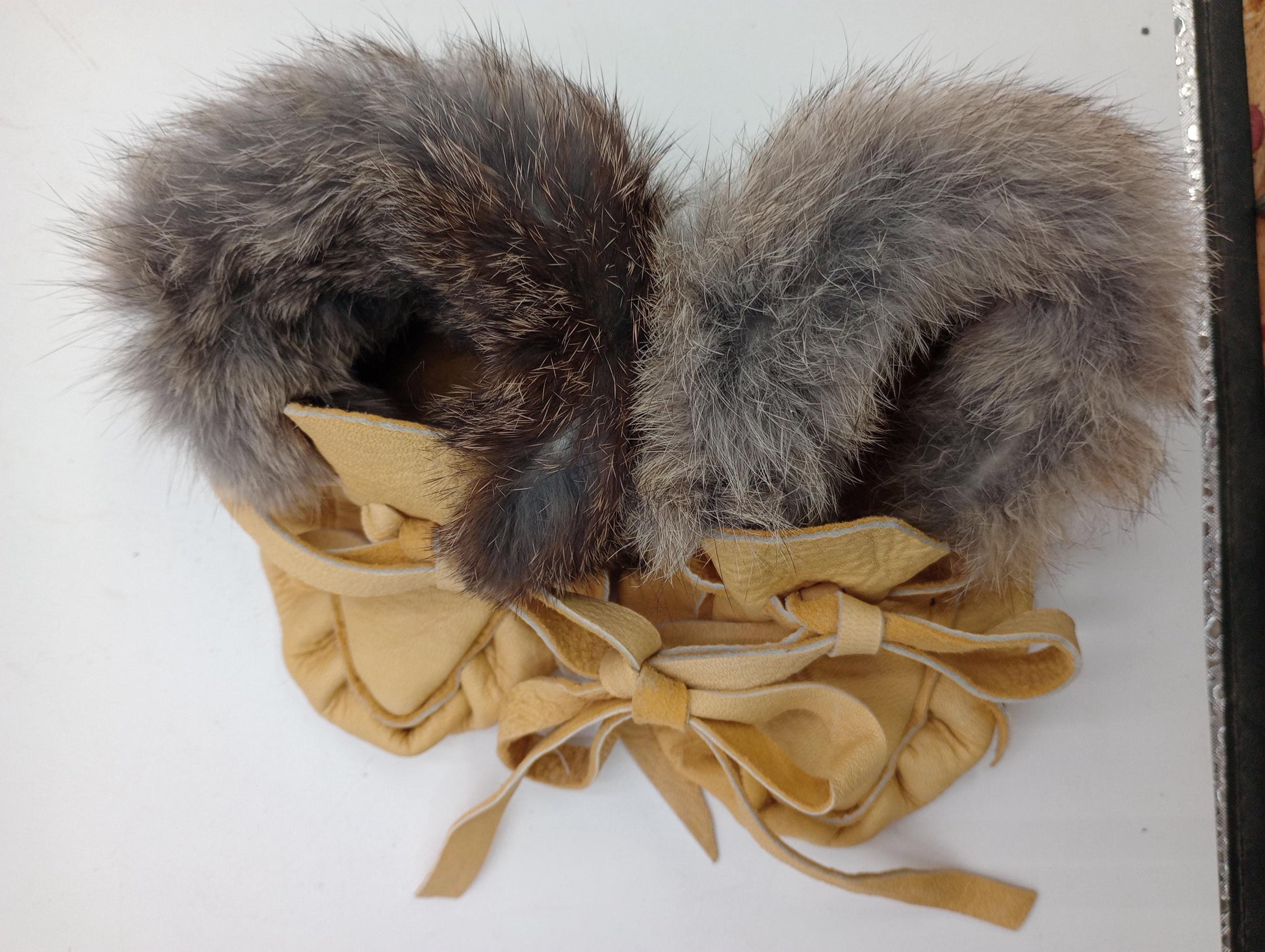 Leather Baby Moccasins with Rabbit Fur Trim - Ojibwe/Anishinaabe Made - Free Shipping