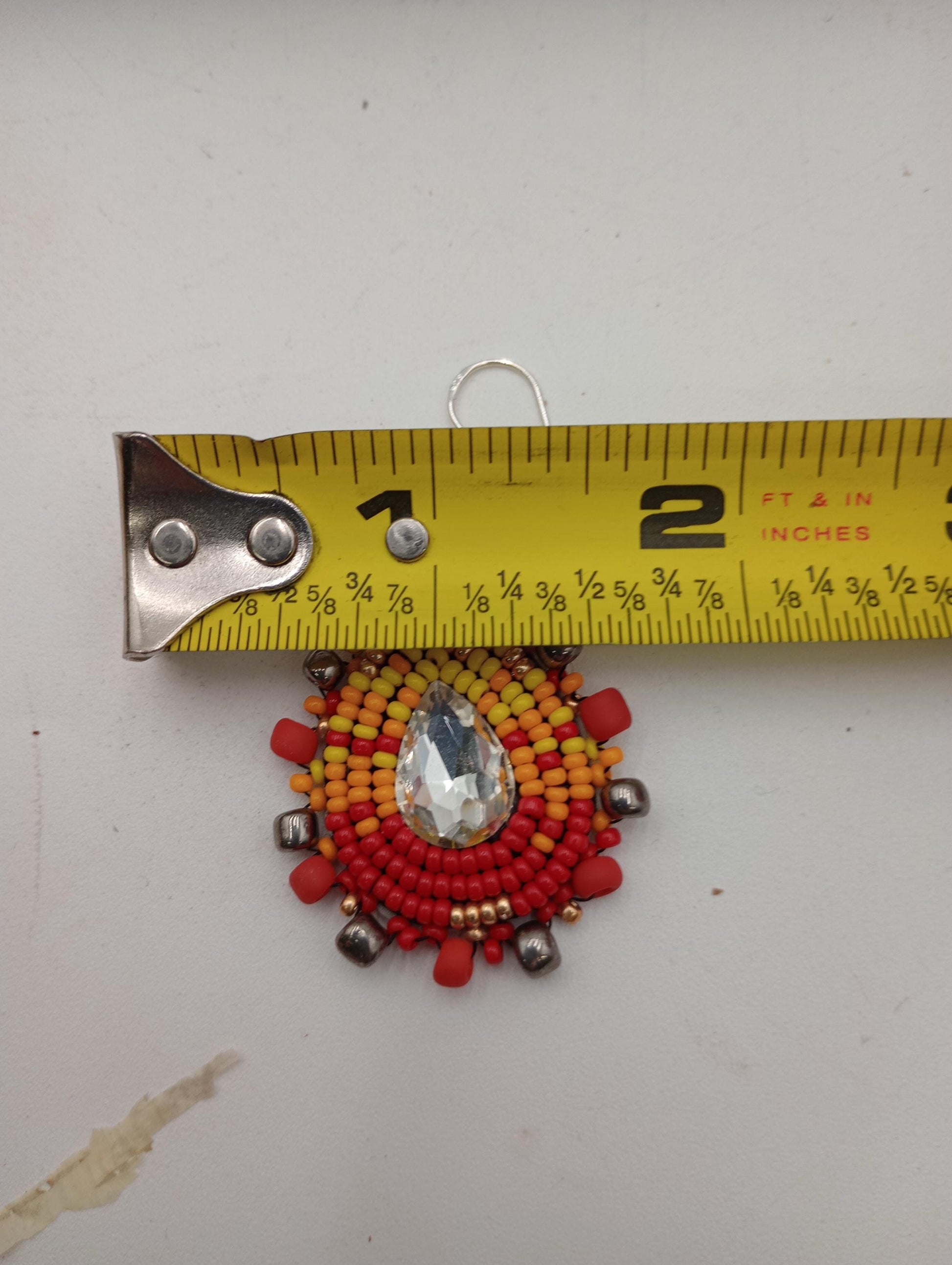 Hand-Beaded Teardrop Earrings – Fire Colors, Ojibwe Made