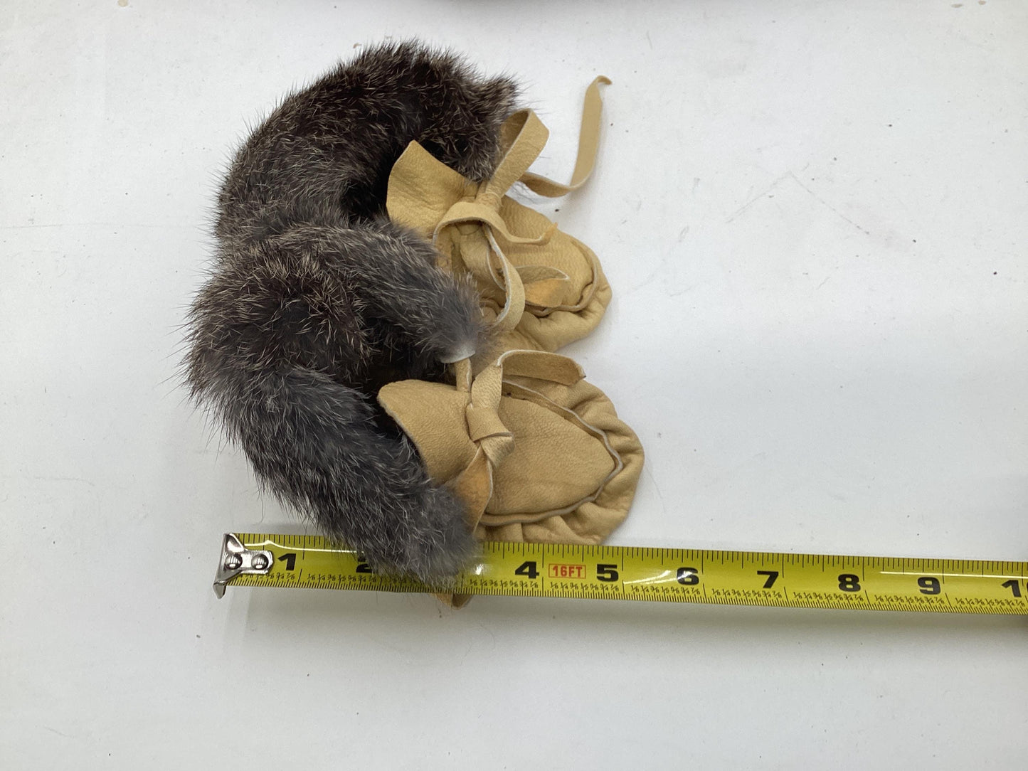 Deer Leather Baby Moccasins with Rabbit Fur Trim - Ojibwe/Anishinaabe Made - Free Shipping