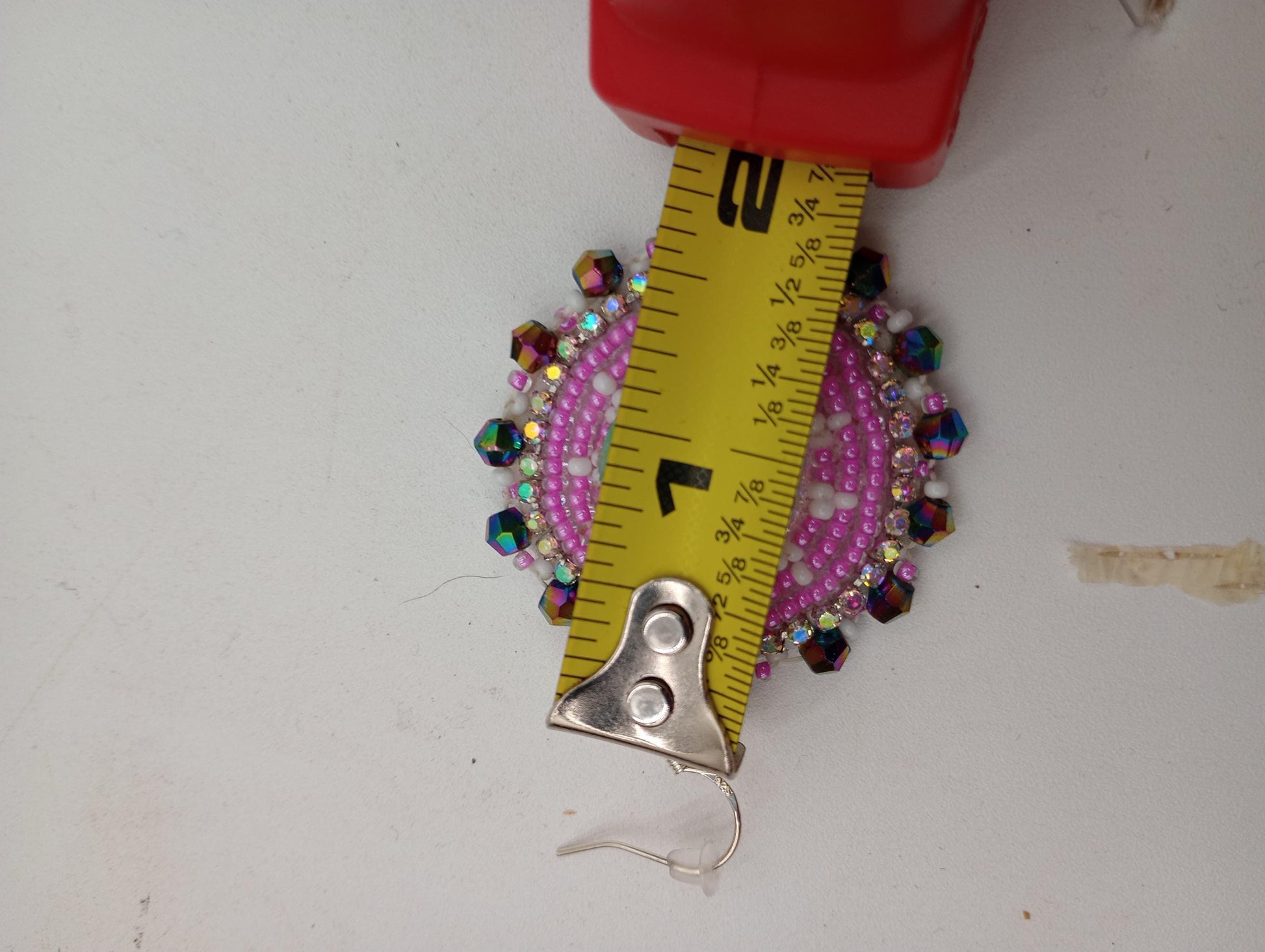 Hand Beaded Earrings: Purple and White Heart, Ojibwe Anishinaabe Design