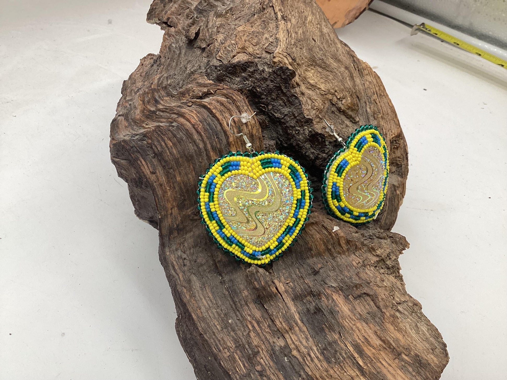 Shimmering Hearts Beaded Earrings - Indigenous Made