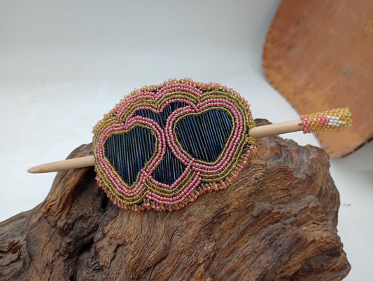 Hand Beaded and Quilled Hair Stick Barrette - Ojibwe/Anishinaabe Beadwork