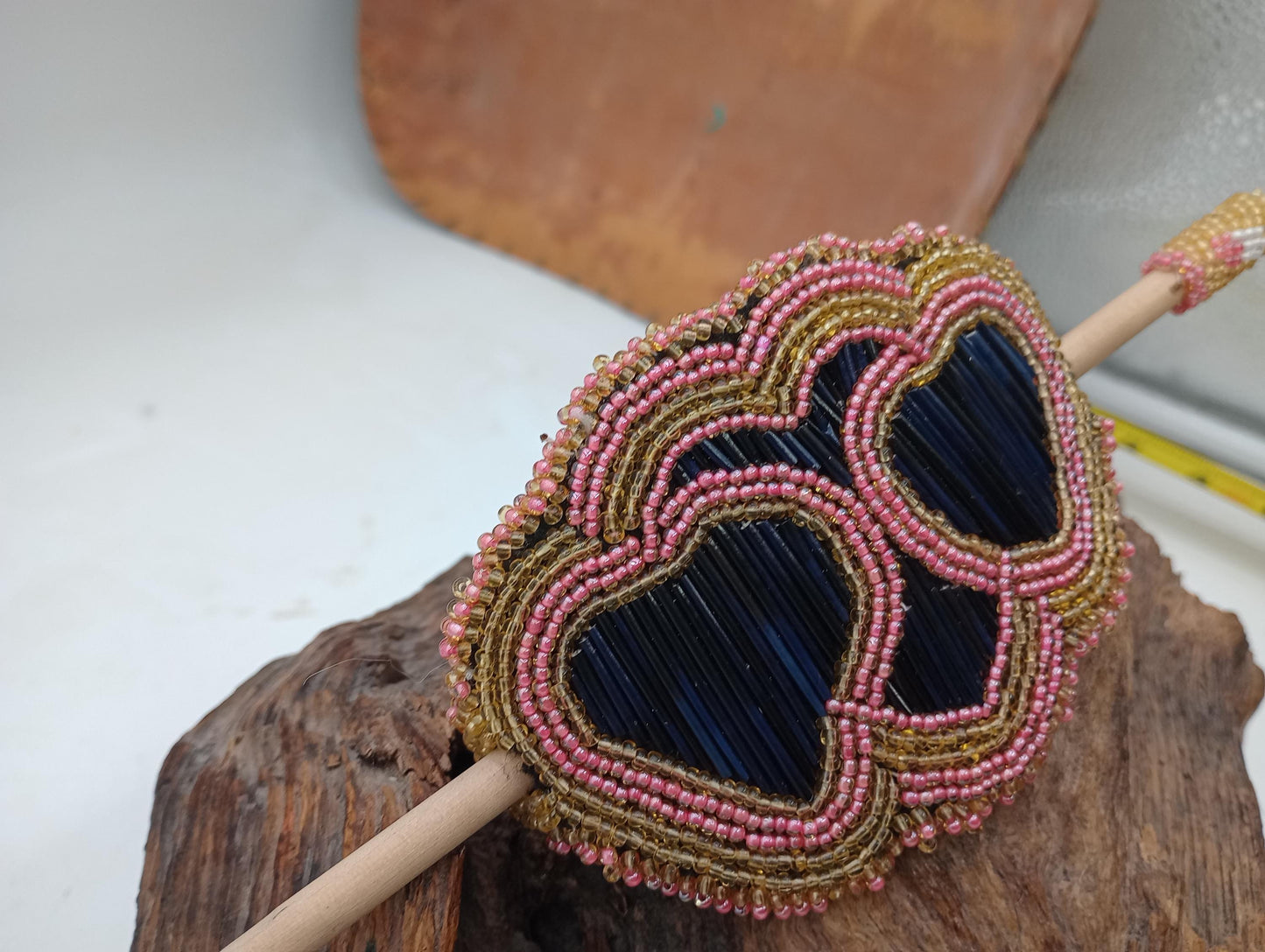 Hand Beaded and Quilled Hair Stick Barrette - Ojibwe/Anishinaabe Beadwork