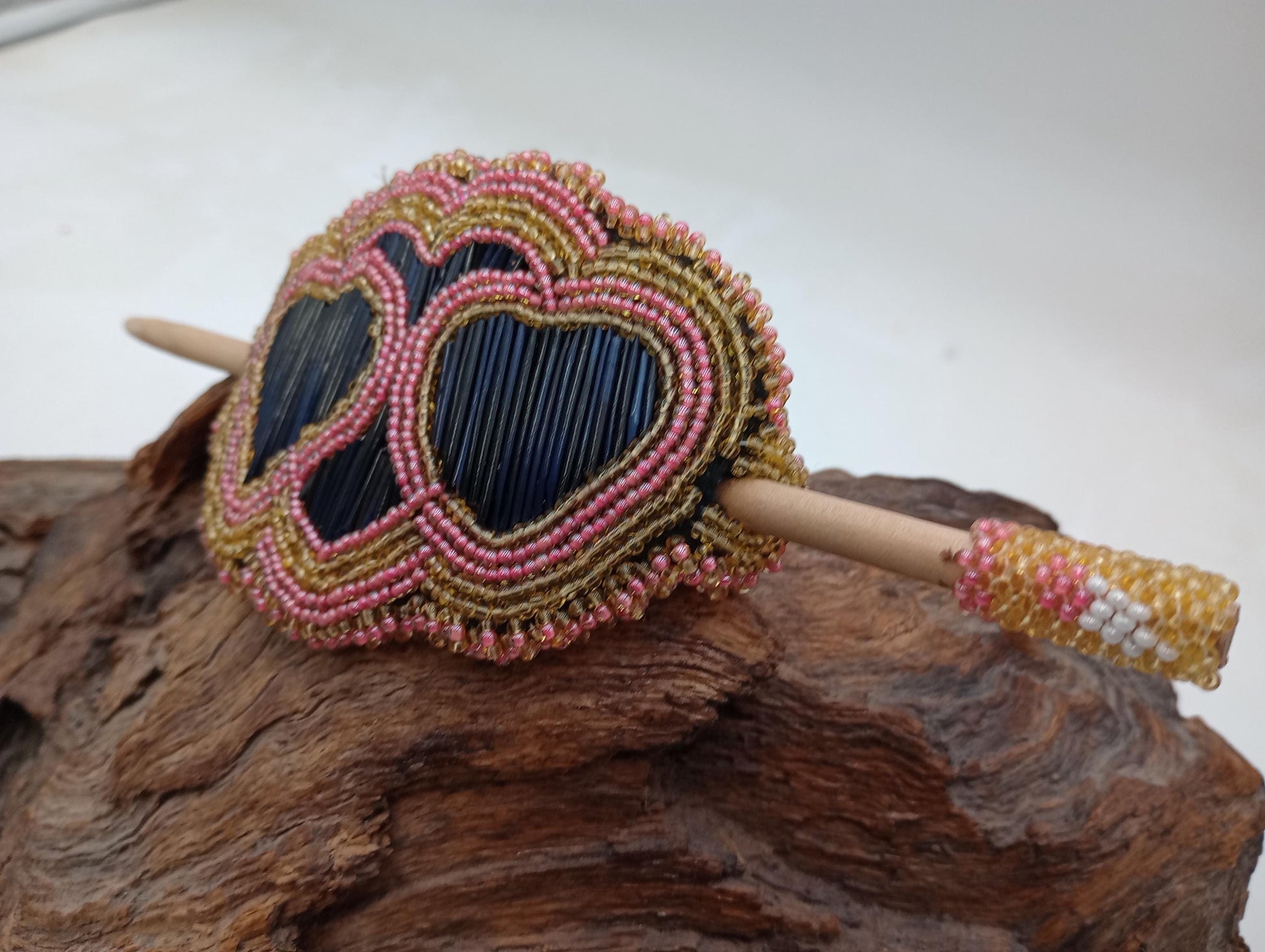 Hand Beaded and Quilled Hair Stick Barrette - Ojibwe/Anishinaabe Beadwork