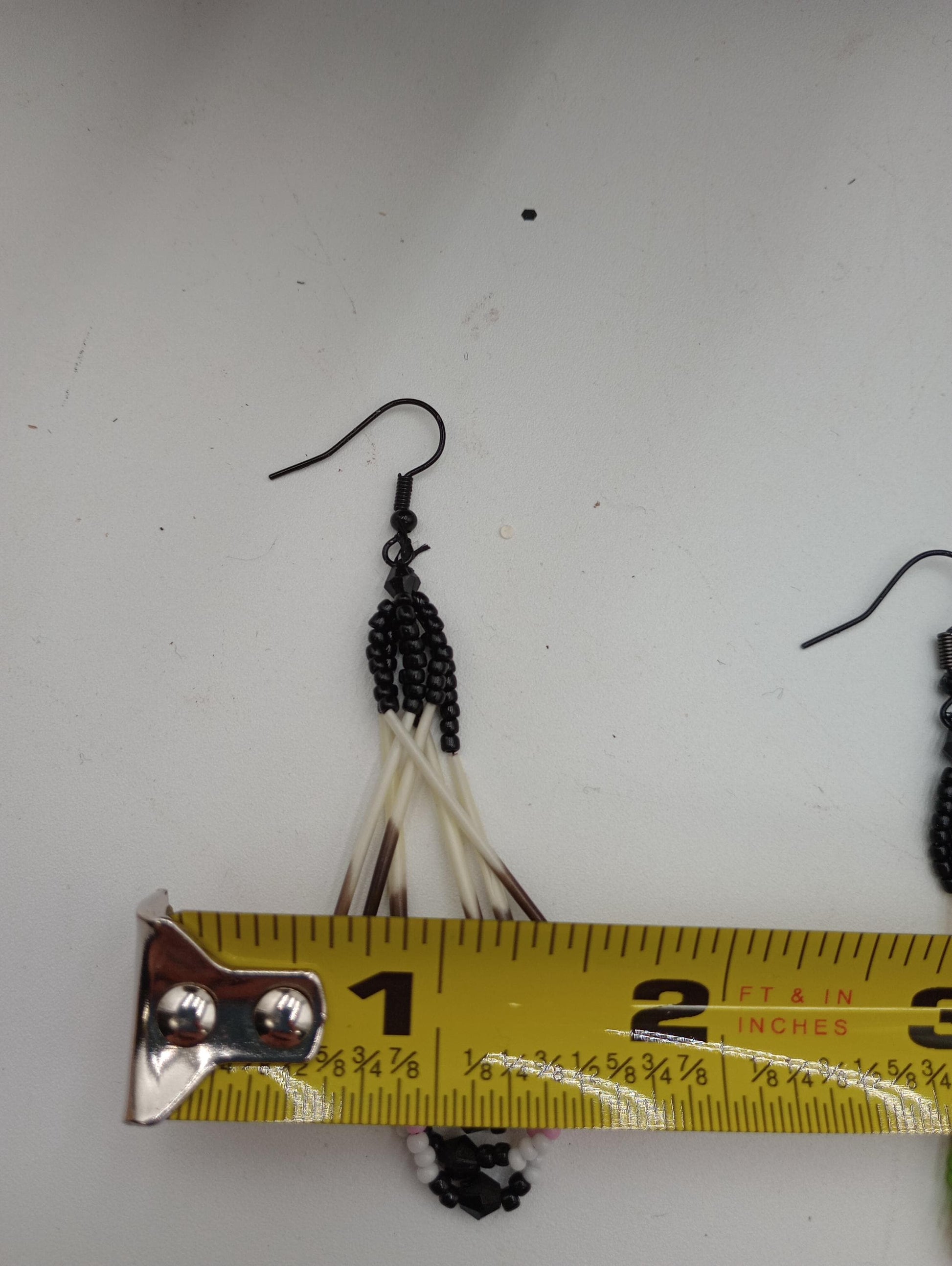 Handcrafted Porcupine Quill Earrings: Beaded Dangle, Anishinaabe/Ojibwe Made