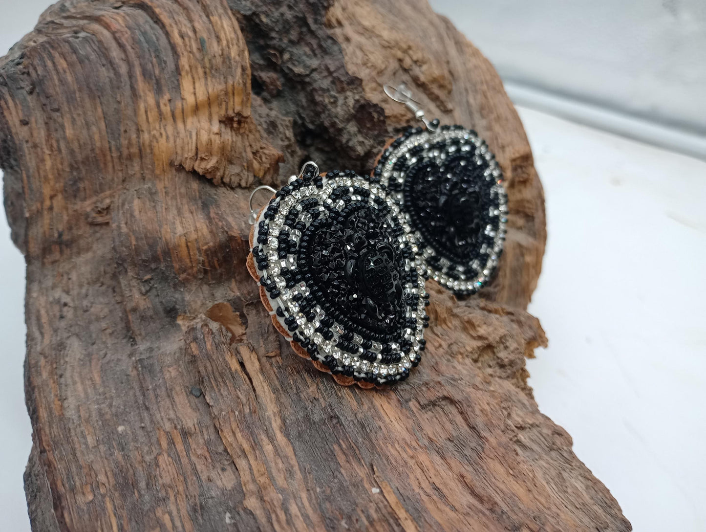 3D turtle Indigenous Beaded Heart Earrings – Black Turtle, Czech Glass