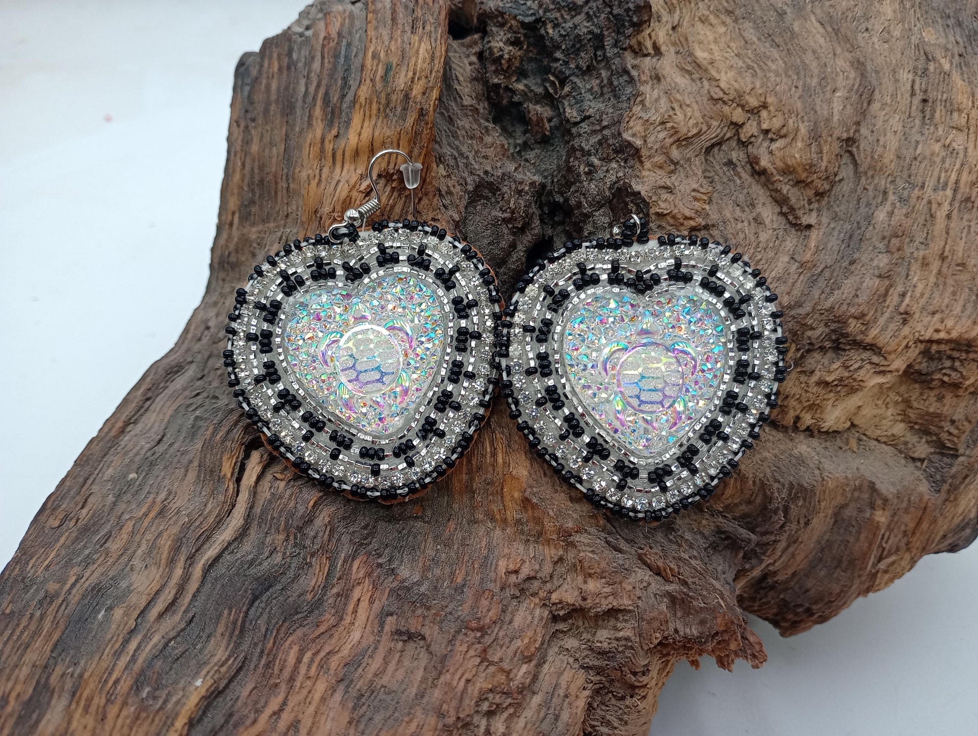 Hand Beaded Heart Earrings - Authentic Anishinaabe Beadwork