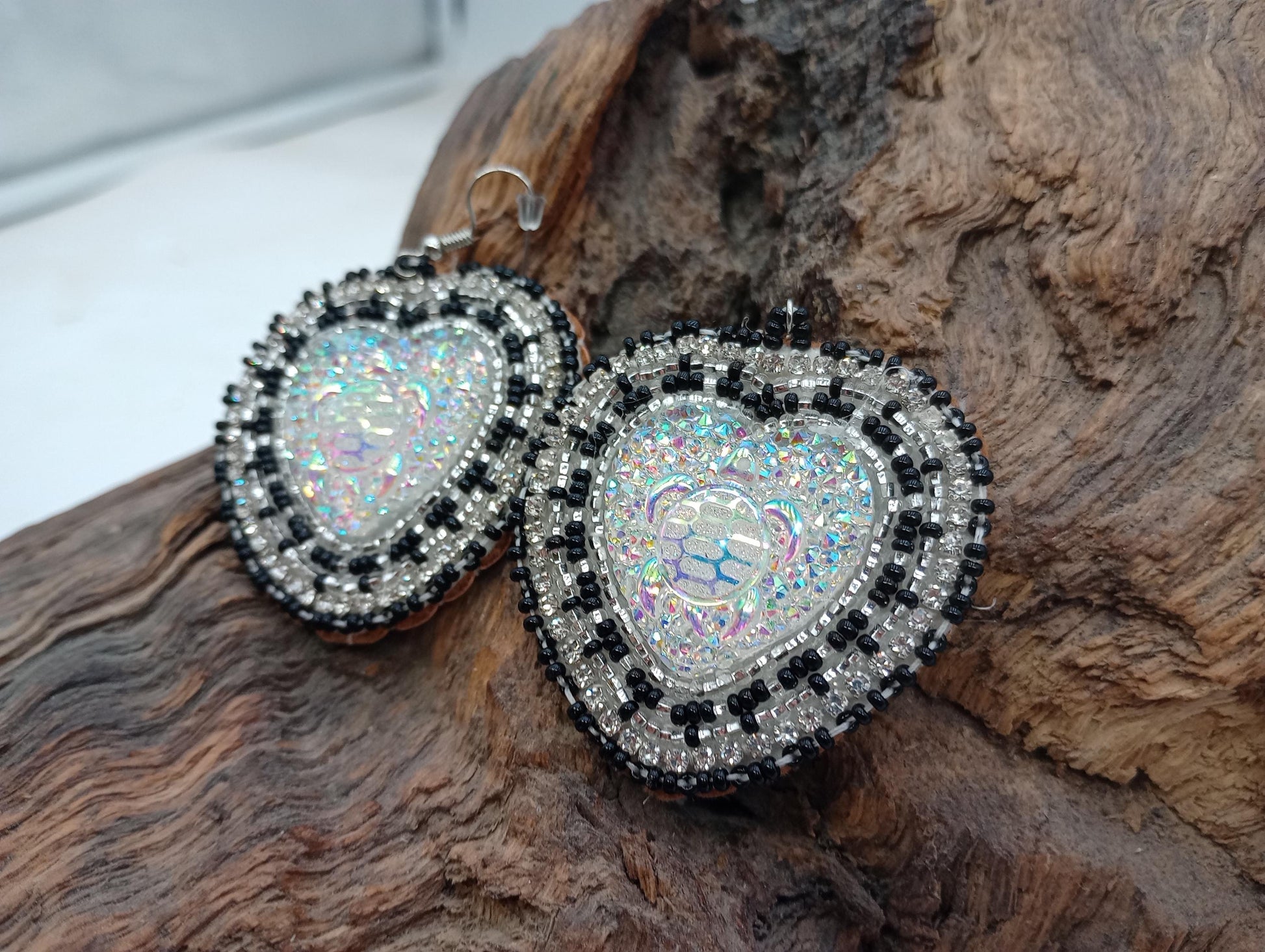 Hand Beaded Heart Earrings - Authentic Anishinaabe Beadwork