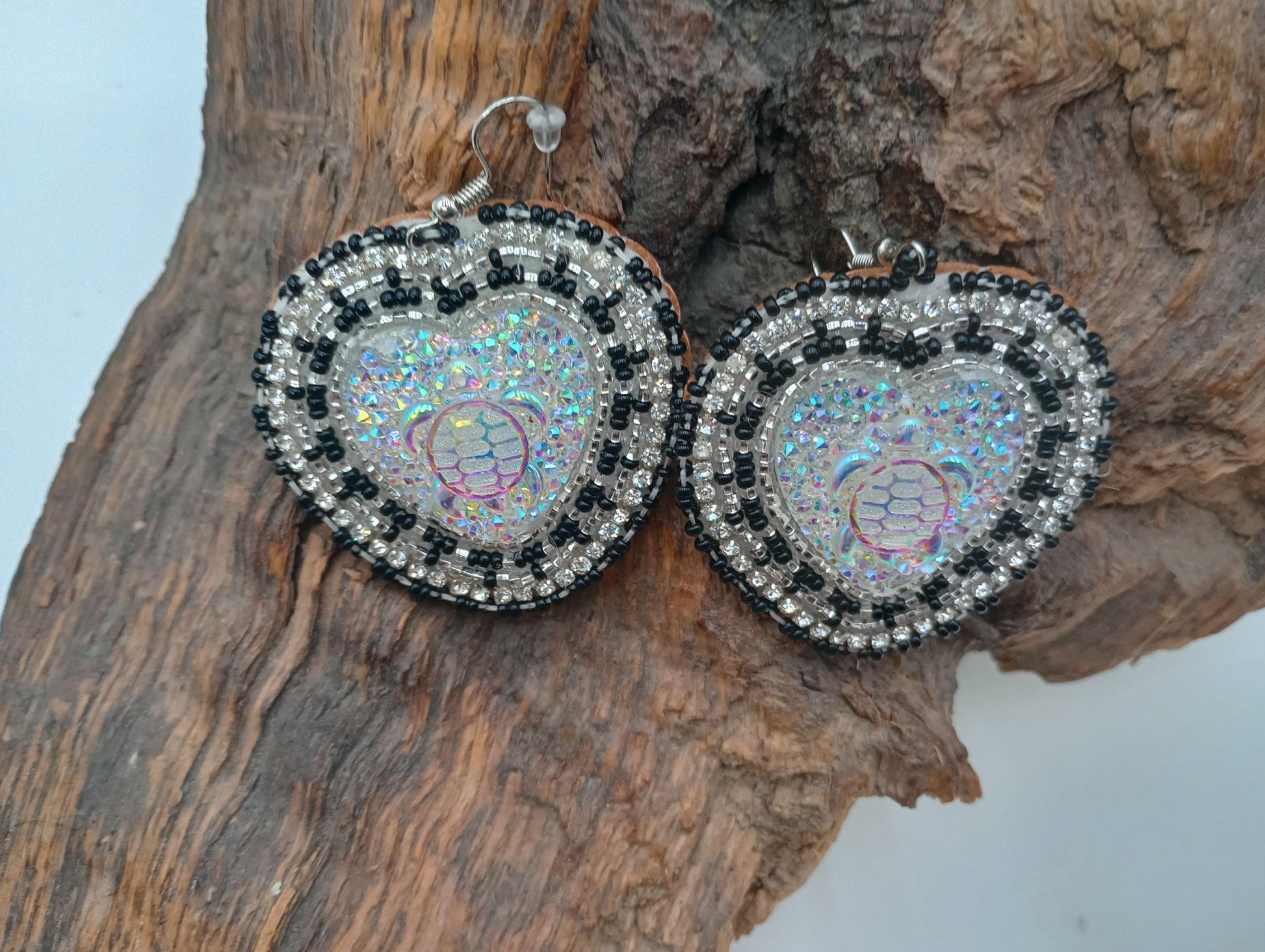 Hand Beaded Heart Earrings - Authentic Anishinaabe Beadwork