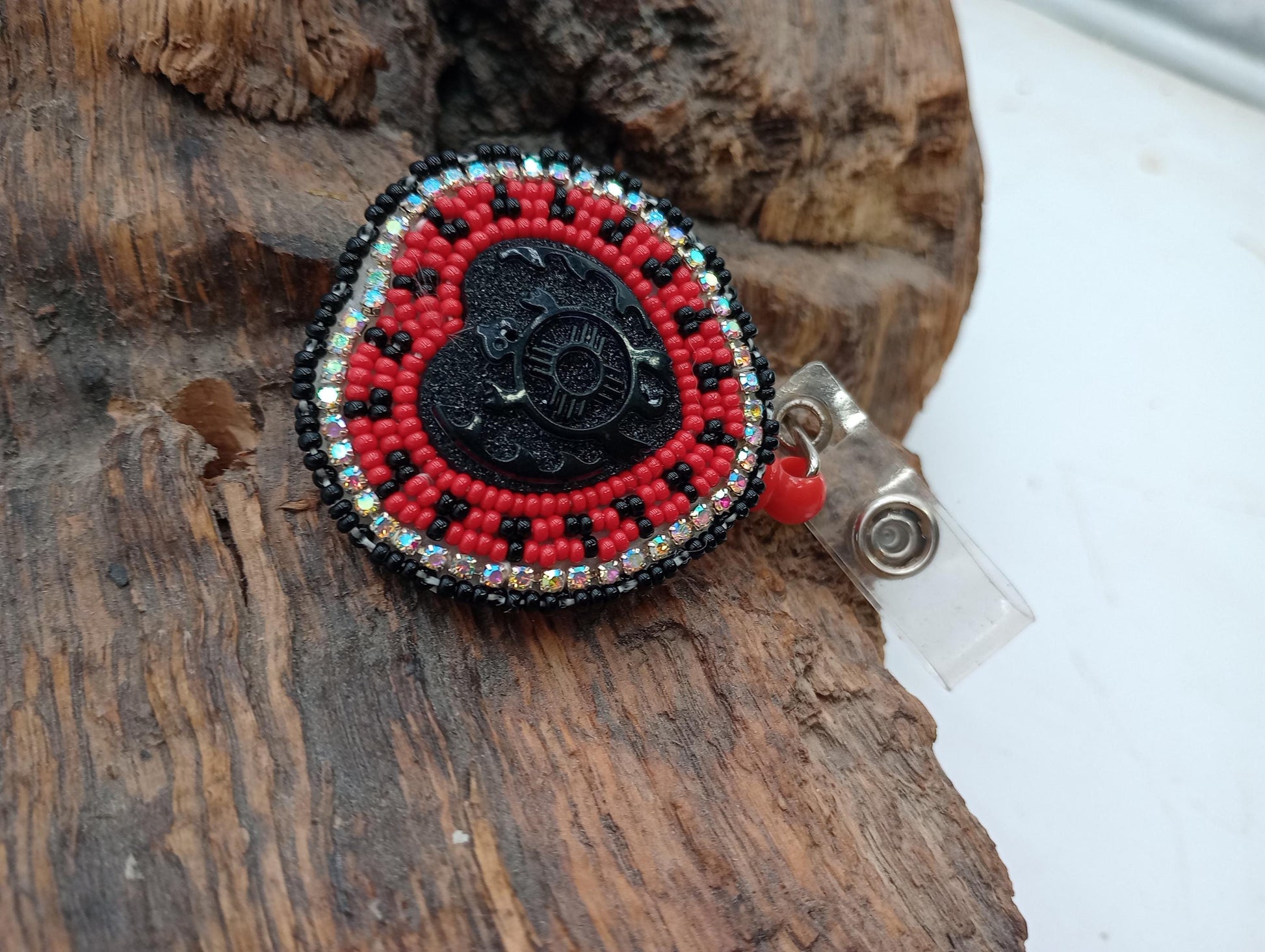 Hand Beaded Turtle Heart Badge: Ojibwe Anishinaabe Beadwork