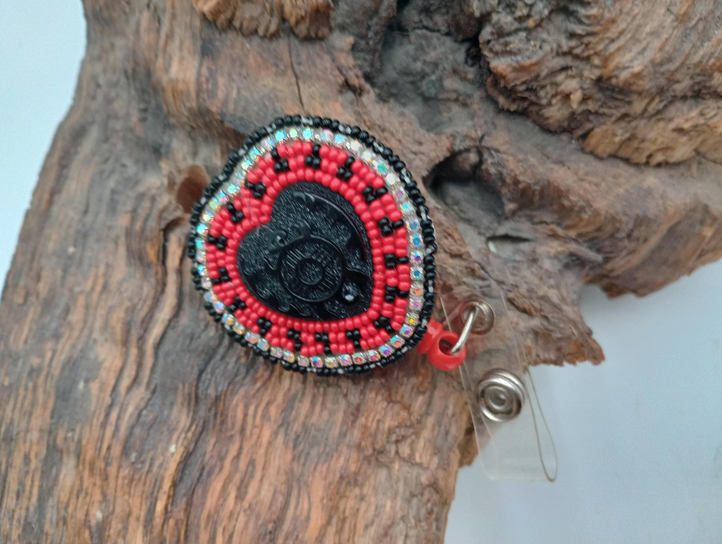 Hand Beaded Turtle Heart Badge: Ojibwe Anishinaabe Beadwork