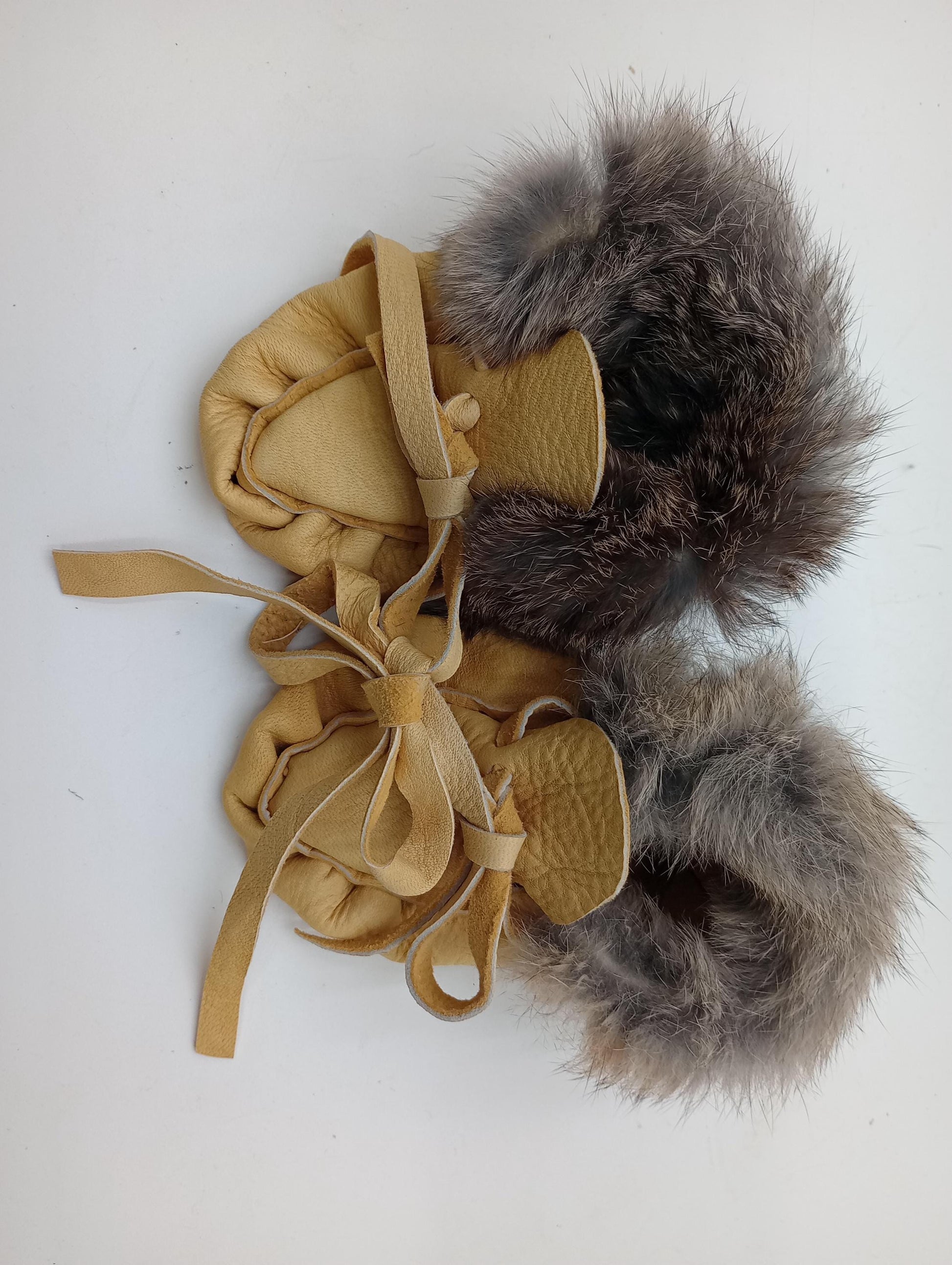 Leather Baby Moccasins with Rabbit Fur Trim - Ojibwe/Anishinaabe Made - Free Shipping