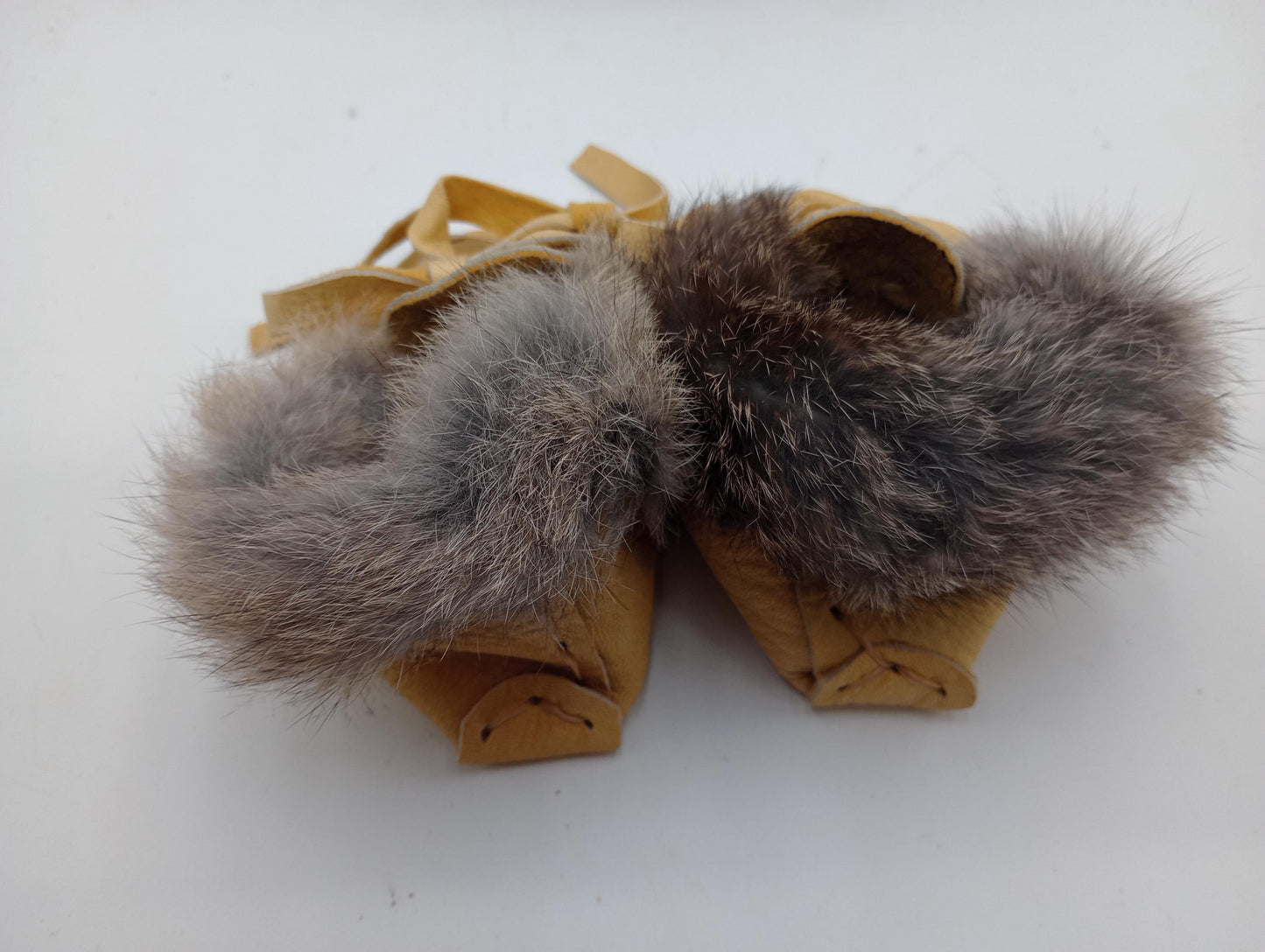 Leather Baby Moccasins with Rabbit Fur Trim - Ojibwe/Anishinaabe Made - Free Shipping
