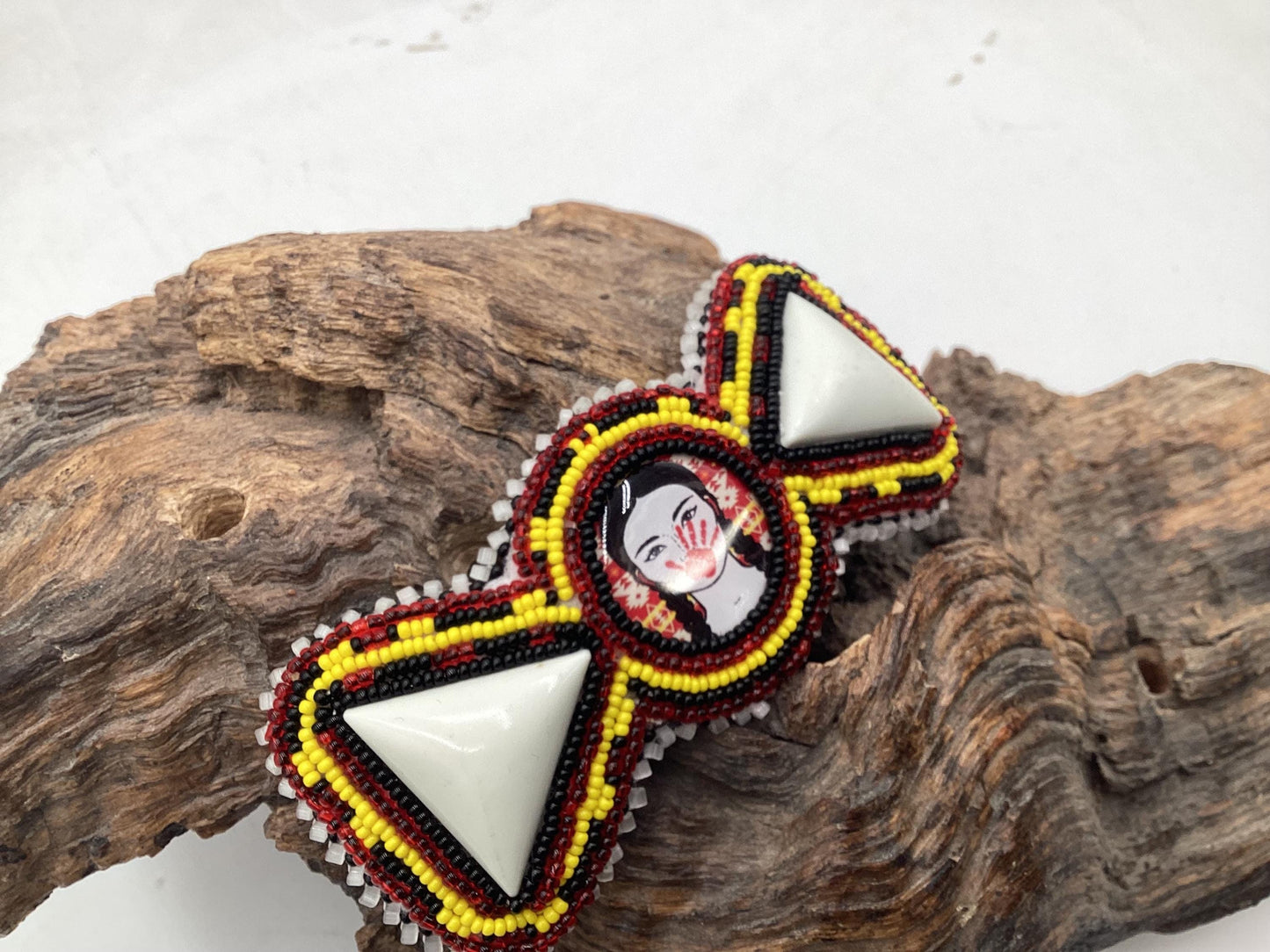 Red Hand Design Hair Barrette Ojibwe/Traditional