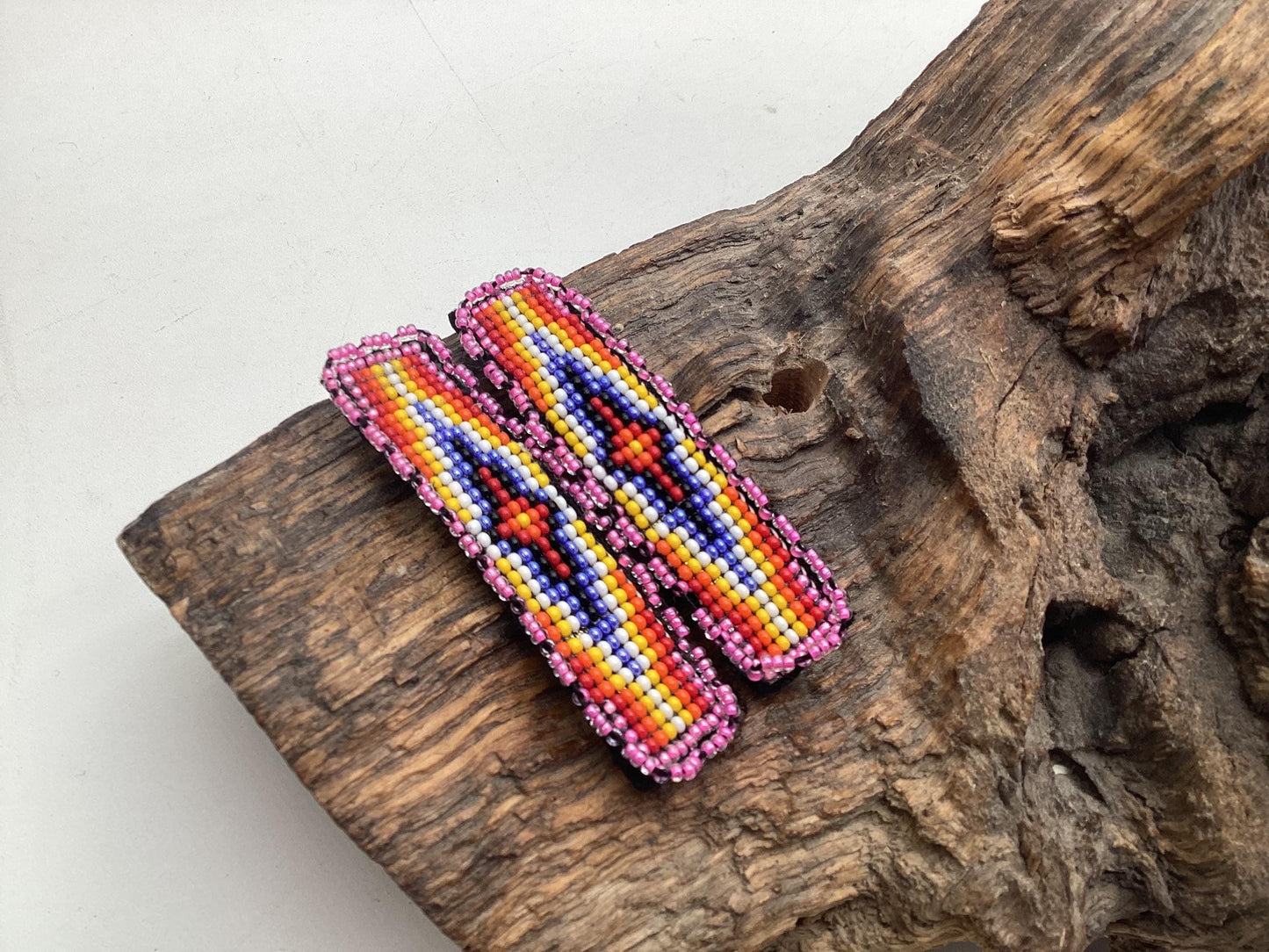 3 Inch Hand Beaded Hair Barrette - Ojibwe/Anishinaabe Made - Free shipping