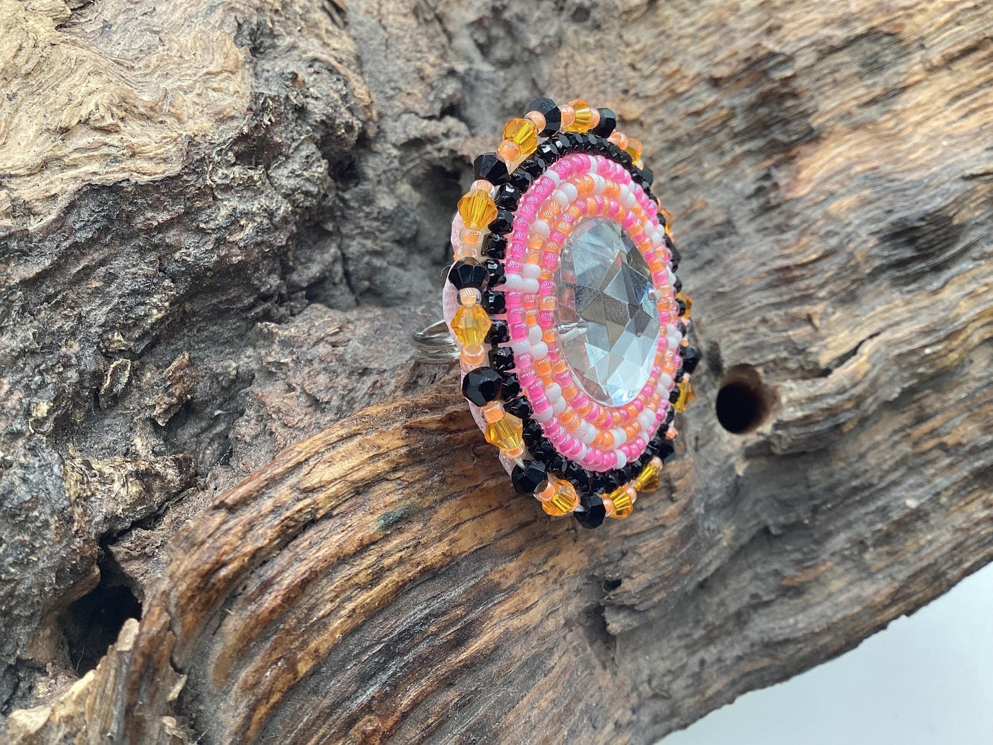 Beautiful Beaded Ring - Ojibwe/Anishinaabe made - Free Shipping