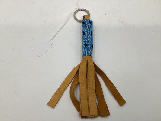 Peyote Stitch Beaded Leather Keychain with Simple Feather Design - Authentic Ojibwe/Anishinaabe Beadwork - Free Shipping