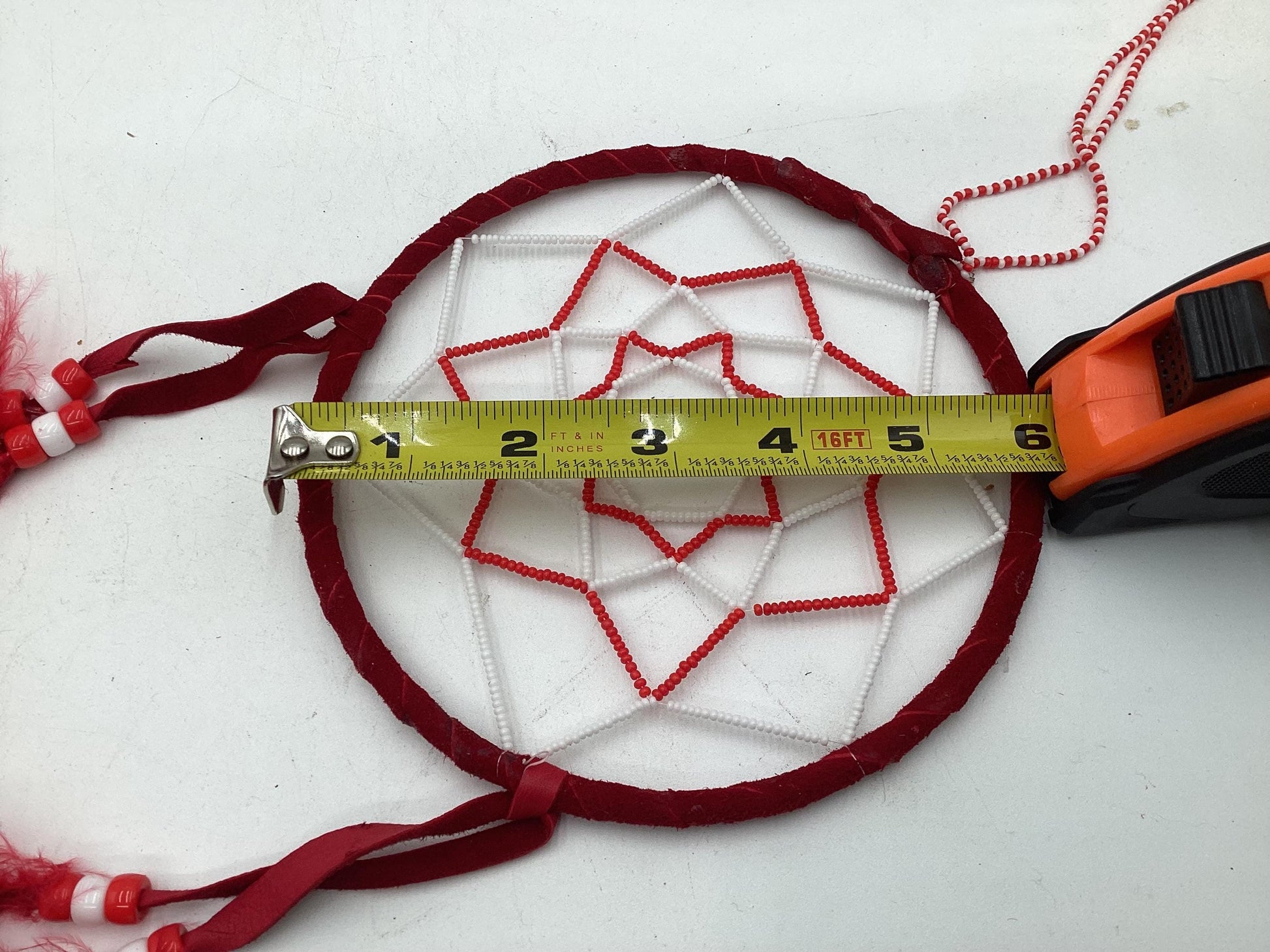 Authentic Anishinaabe/Ojibwe Red Beaded Web Dreamcatcher - Free Shipping