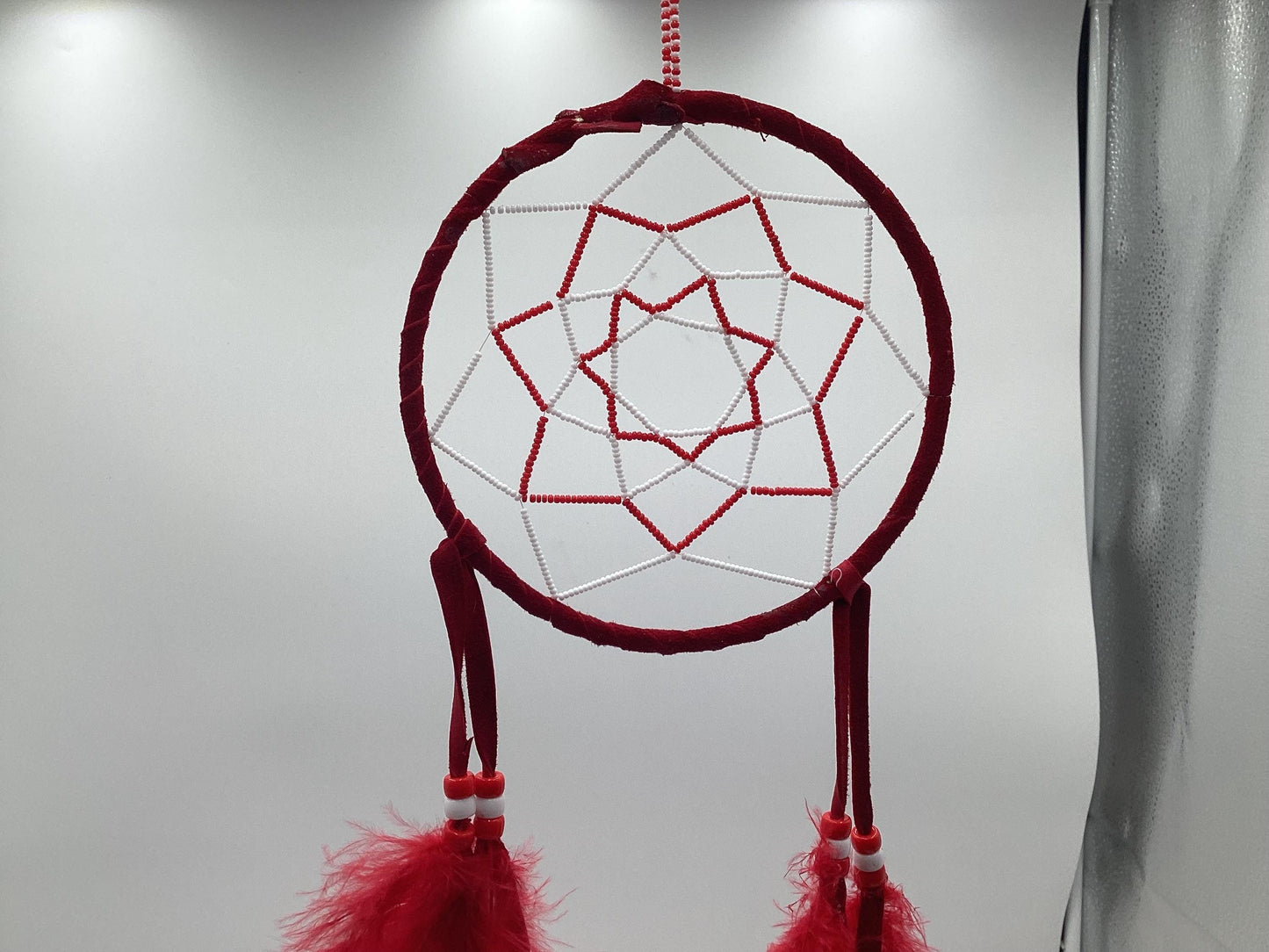 Authentic Anishinaabe/Ojibwe Red Beaded Web Dreamcatcher - Free Shipping