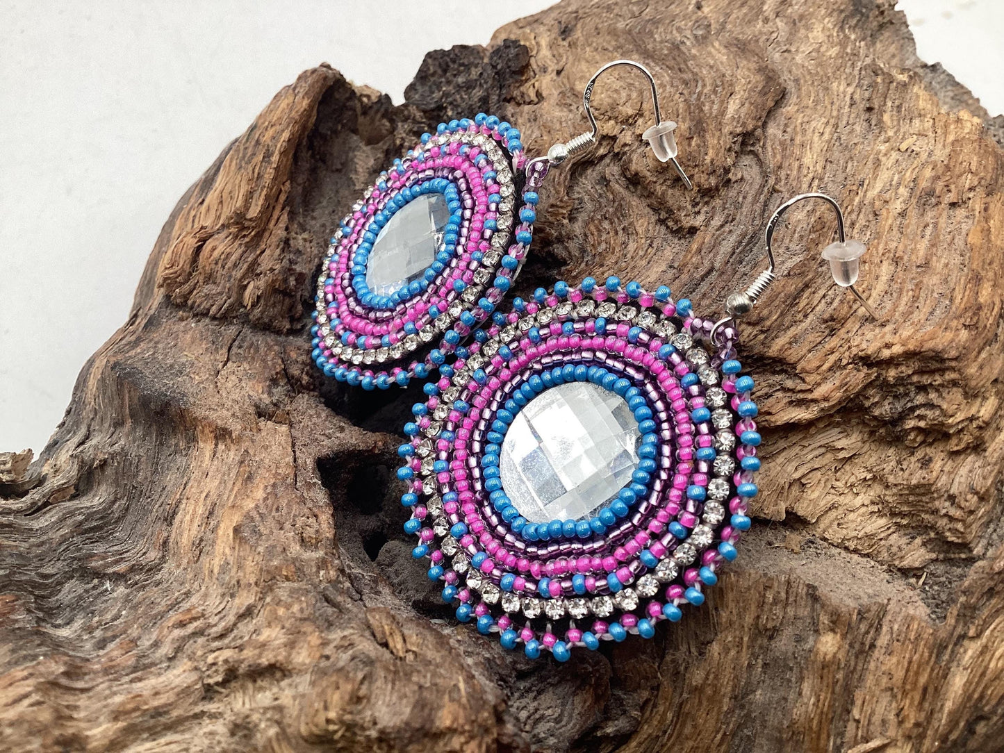 Hand Beaded Earrings: Anishinaabe/Ojibwe Beadwork, Resin Spiral