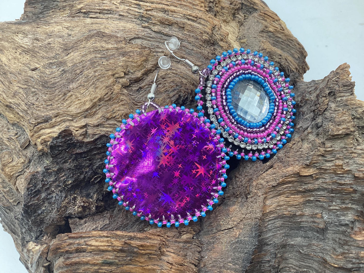 Hand Beaded Earrings: Anishinaabe/Ojibwe Beadwork, Resin Spiral