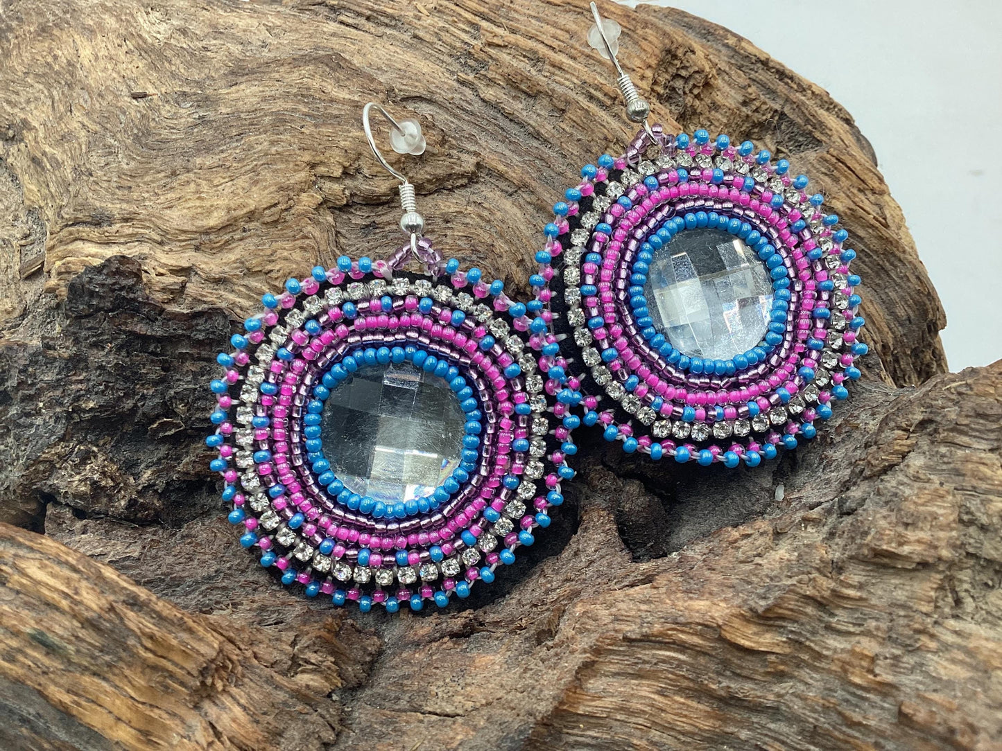 Hand Beaded Earrings: Anishinaabe/Ojibwe Beadwork, Resin Spiral