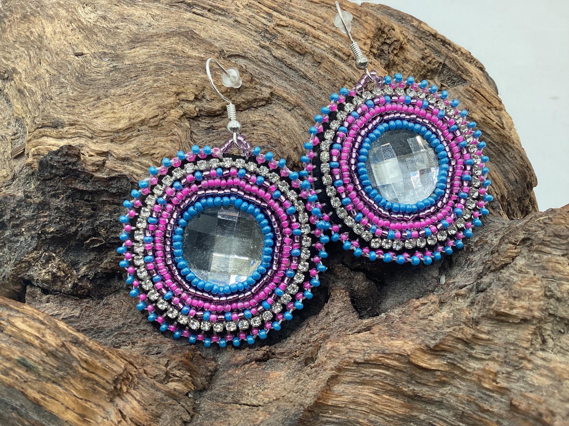 Hand Beaded Earrings: Anishinaabe/Ojibwe Beadwork, Resin Spiral