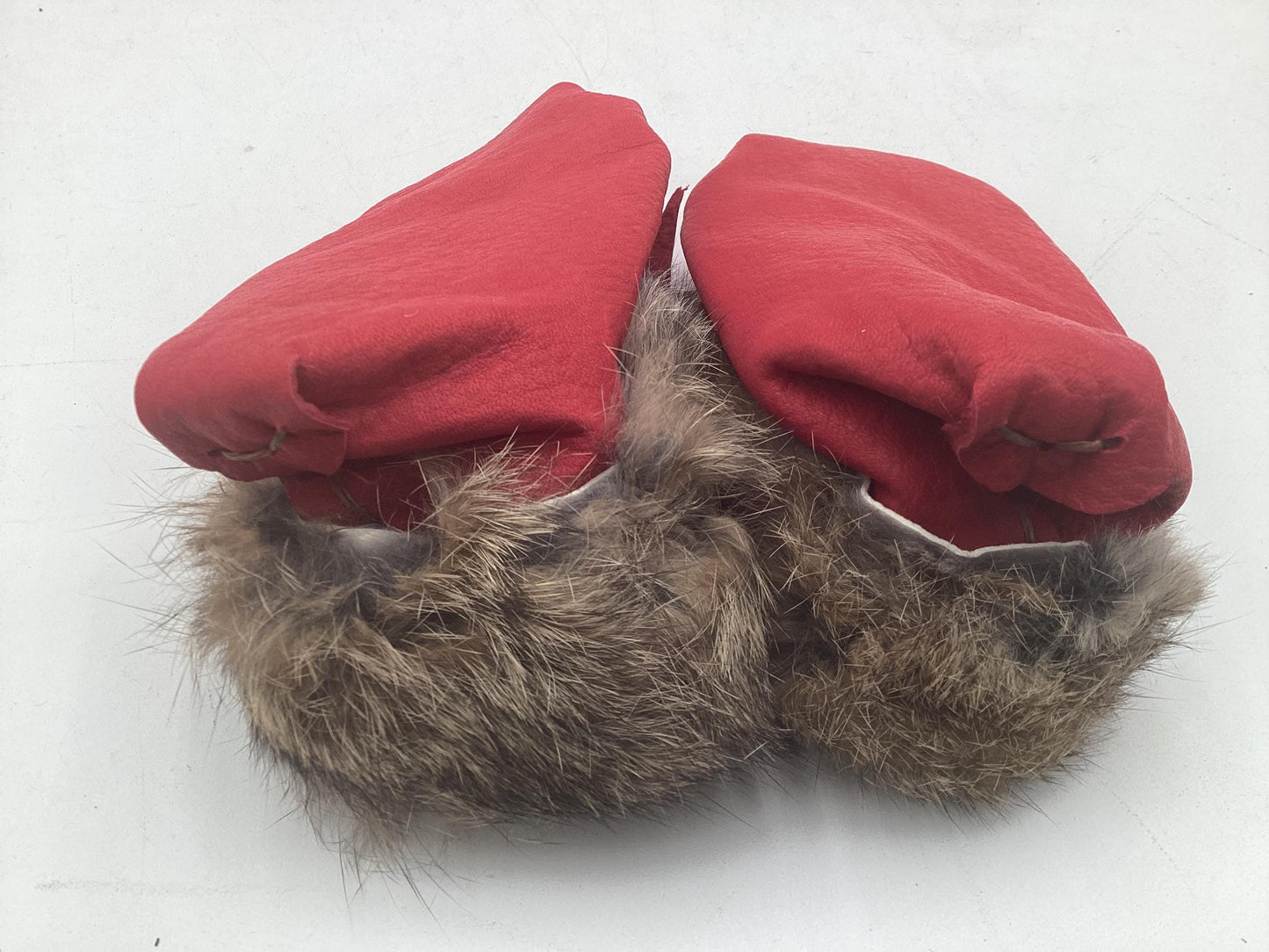 Handmade Baby Leather Red Moccasins – Ojibwe Anishinaabe Pucker Toe Style