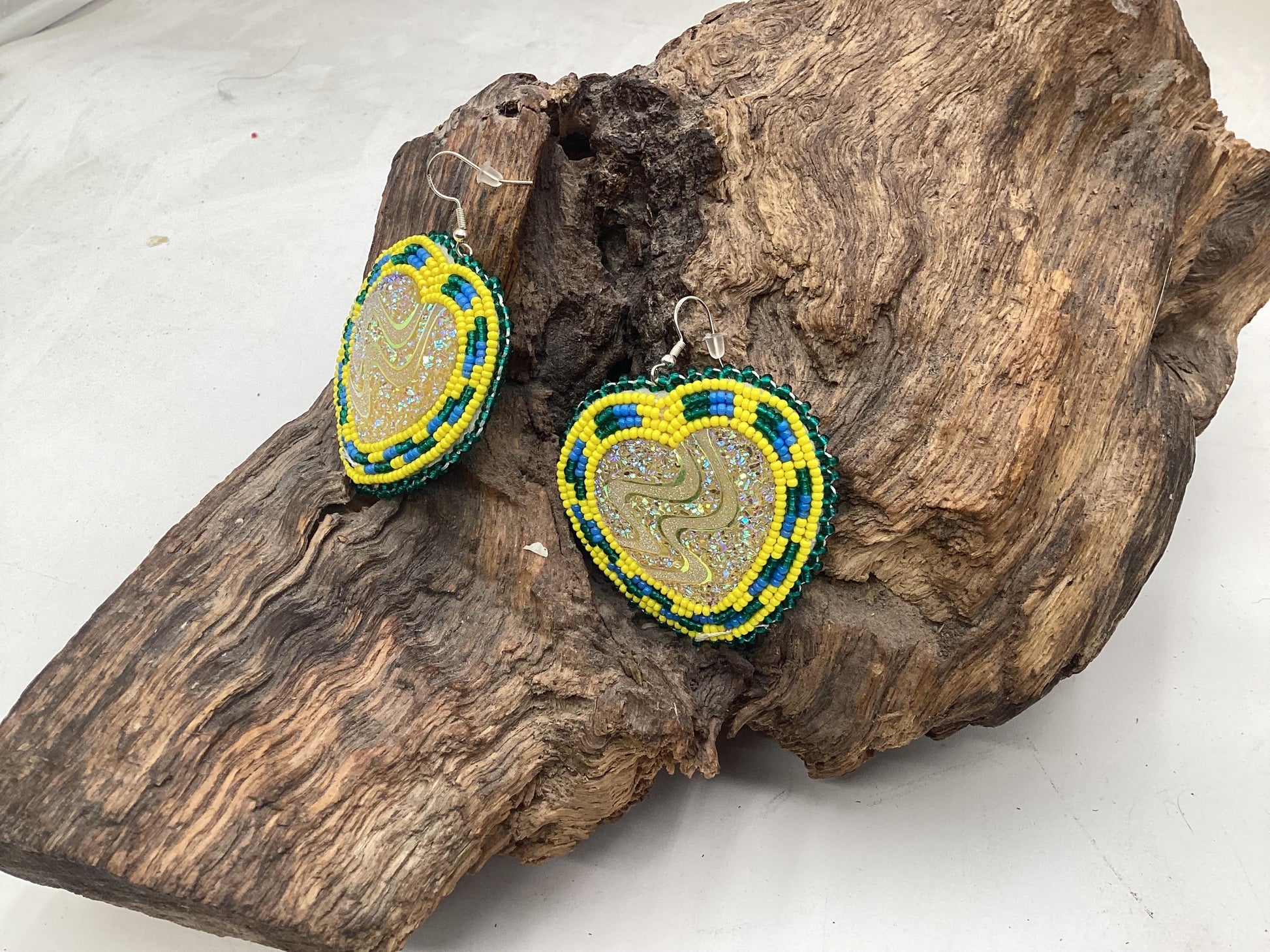Shimmering Hearts Beaded Earrings - Indigenous Made