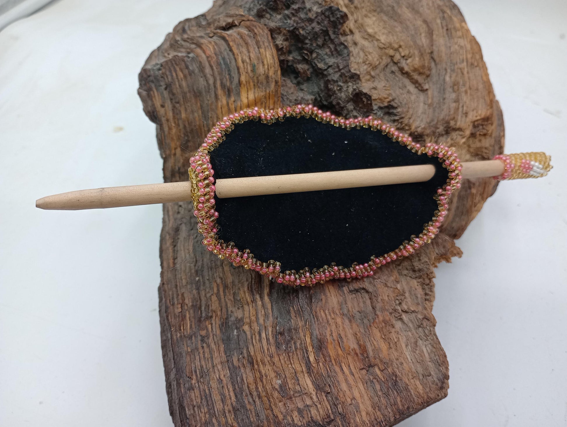 Hand Beaded and Quilled Hair Stick Barrette - Ojibwe/Anishinaabe Beadwork