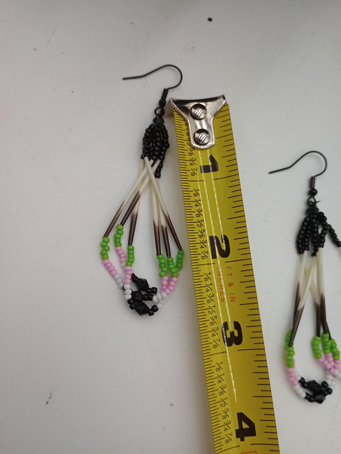 Handcrafted Porcupine Quill Earrings: Beaded Dangle, Anishinaabe/Ojibwe Made