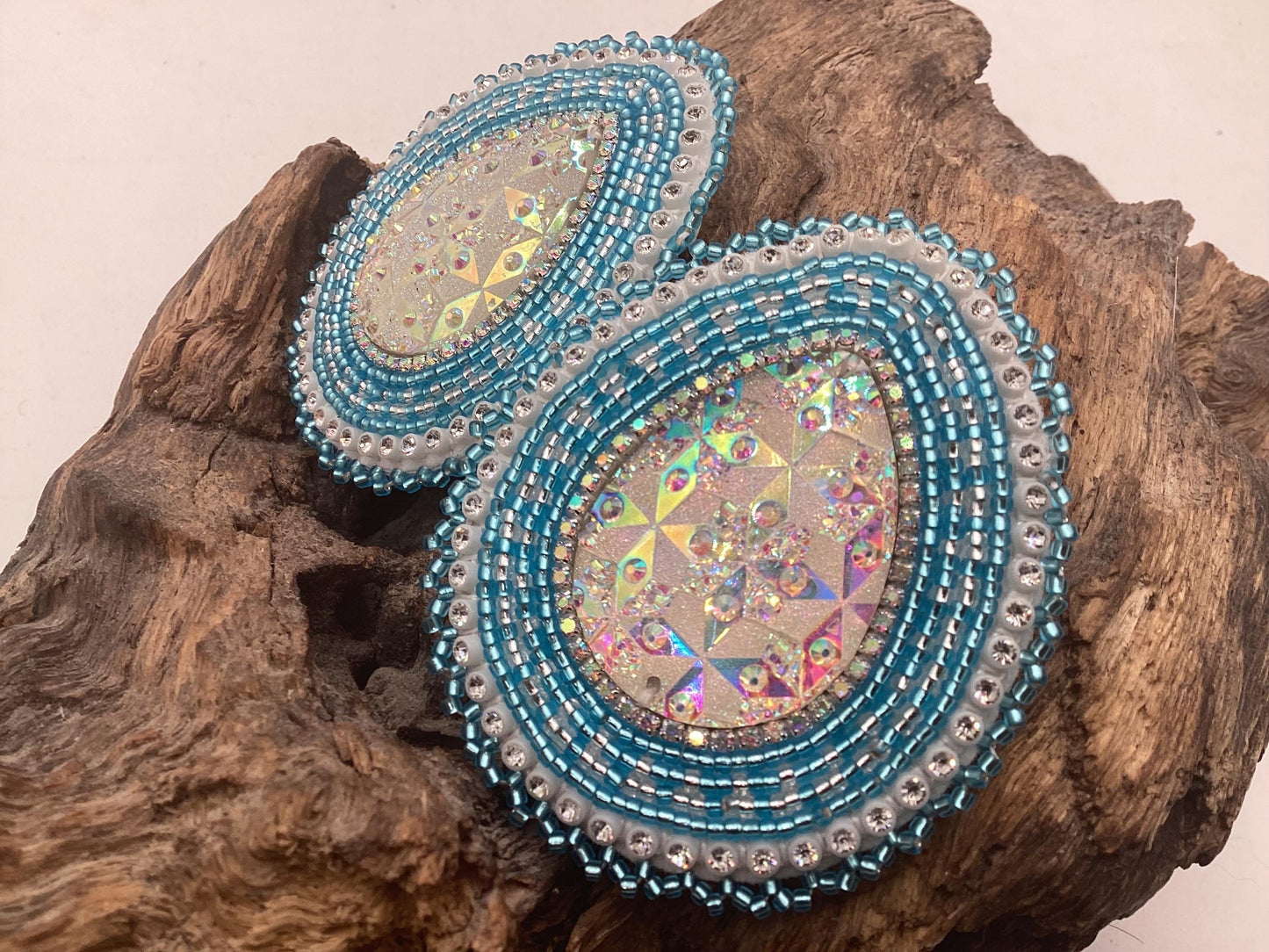 Large Shimmering Hand Beaded Earrings - Ojibwe/Anishinaabe Made