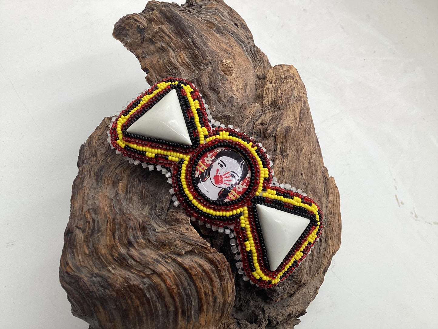 Red Hand Design Hair Barrette Ojibwe/Traditional