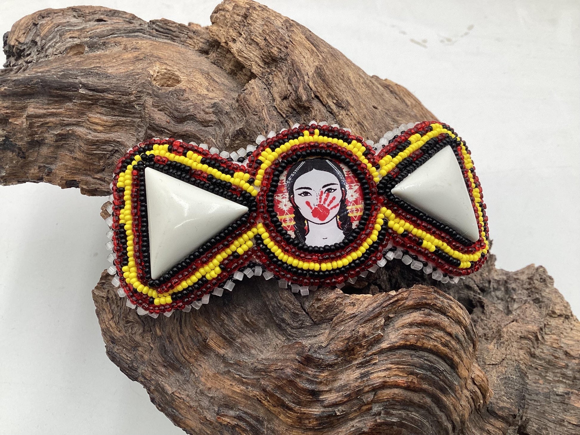 Red Hand Design Hair Barrette Ojibwe/Traditional