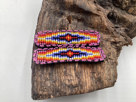 3 Inch Hand Beaded Hair Barrette - Ojibwe/Anishinaabe Made - Free shipping