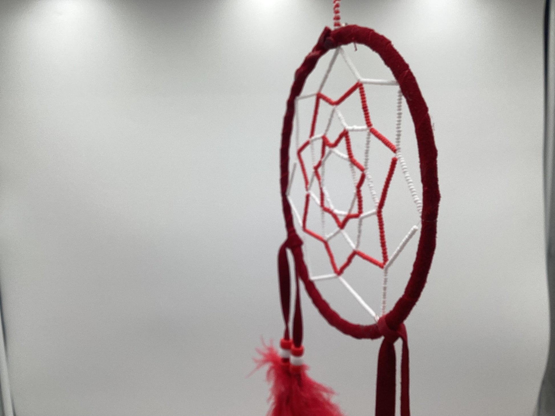 Authentic Anishinaabe/Ojibwe Red Beaded Web Dreamcatcher - Free Shipping