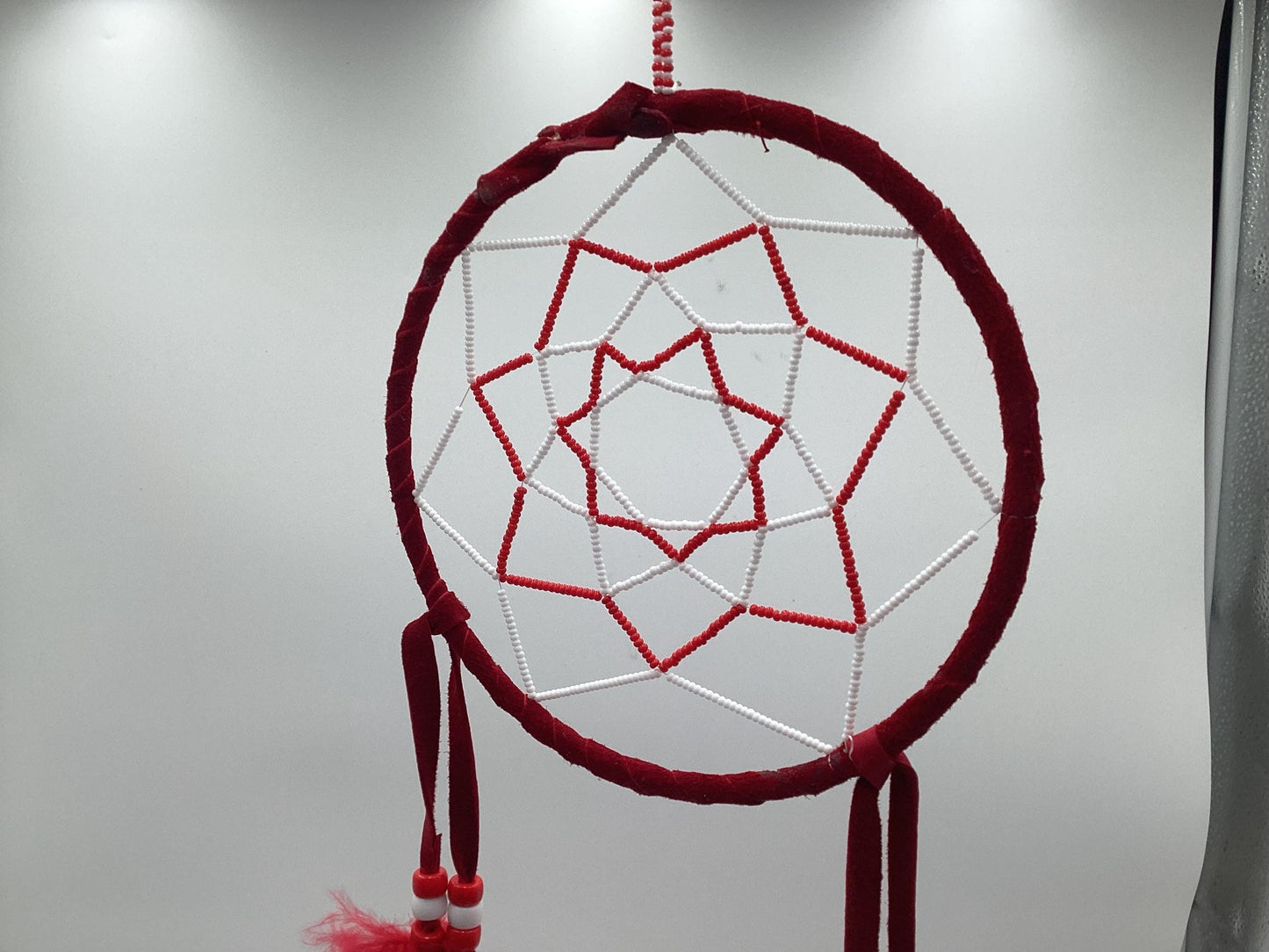 Authentic Anishinaabe/Ojibwe Red Beaded Web Dreamcatcher - Free Shipping