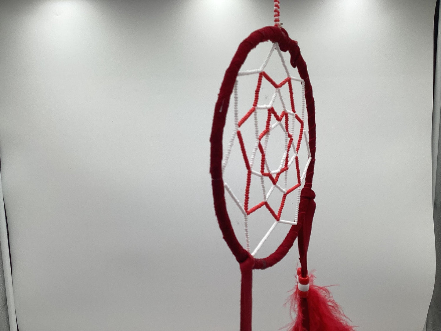 Authentic Anishinaabe/Ojibwe Red Beaded Web Dreamcatcher - Free Shipping