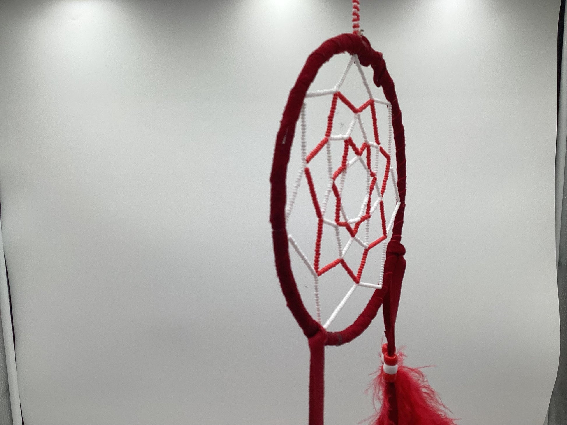 Authentic Anishinaabe/Ojibwe Red Beaded Web Dreamcatcher - Free Shipping