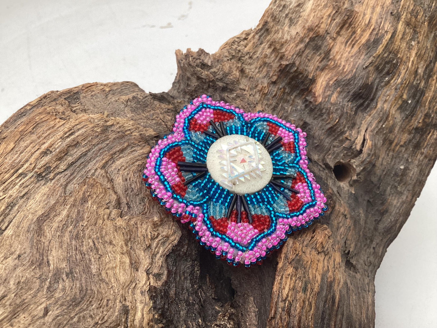 Hand Beaded Flower Hair Barrette – Ojibwe Anishinaabe Artisan Design