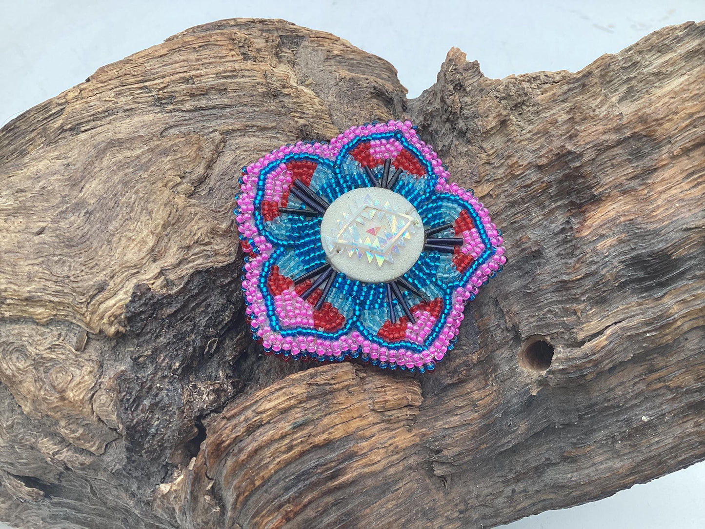Hand Beaded Flower Hair Barrette – Ojibwe Anishinaabe Artisan Design