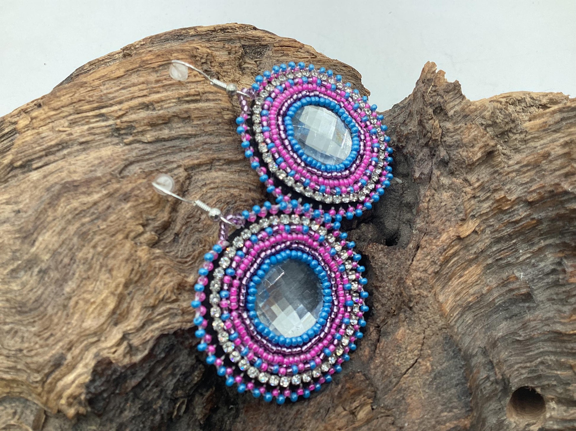 Hand Beaded Earrings: Anishinaabe/Ojibwe Beadwork, Resin Spiral