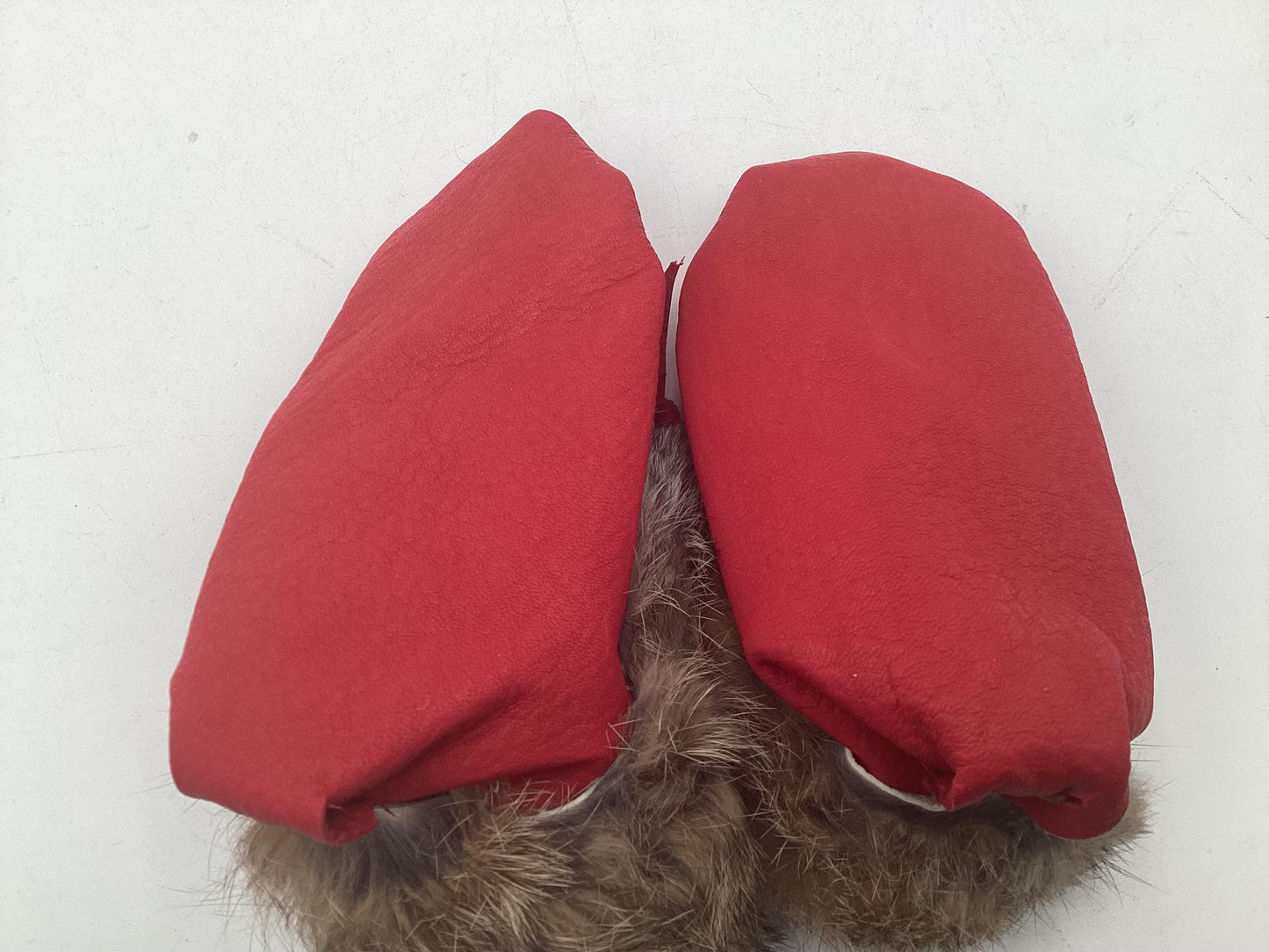 Handmade Baby Leather Red Moccasins – Ojibwe Anishinaabe Pucker Toe Style