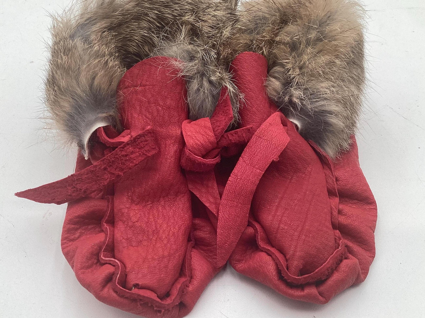 Handmade Baby Leather Red Moccasins – Ojibwe Anishinaabe Pucker Toe Style