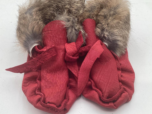 Handmade Baby Leather Red Moccasins – Ojibwe Anishinaabe Pucker Toe Style